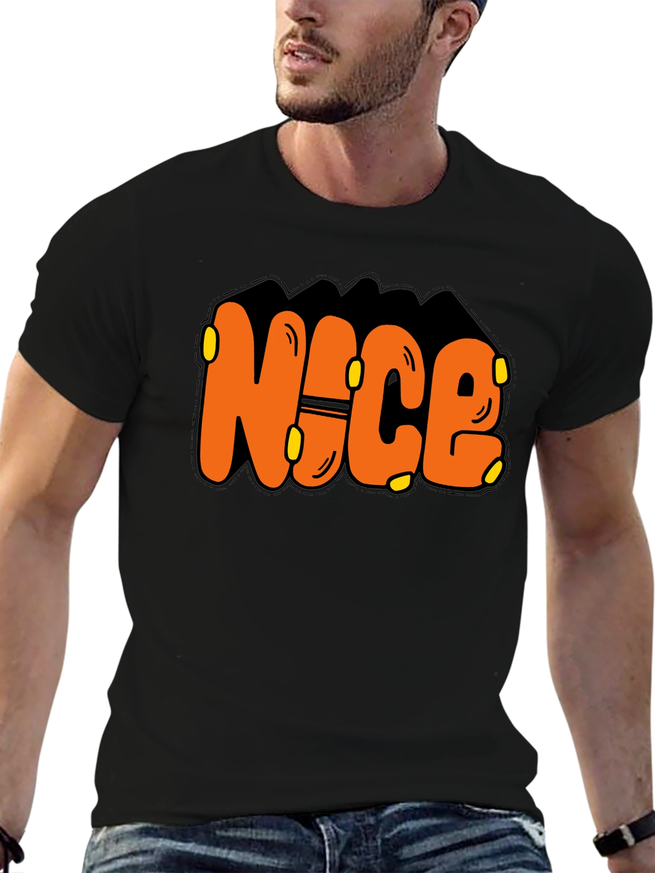 Black Nice Graphic Print T-Shirt view 6