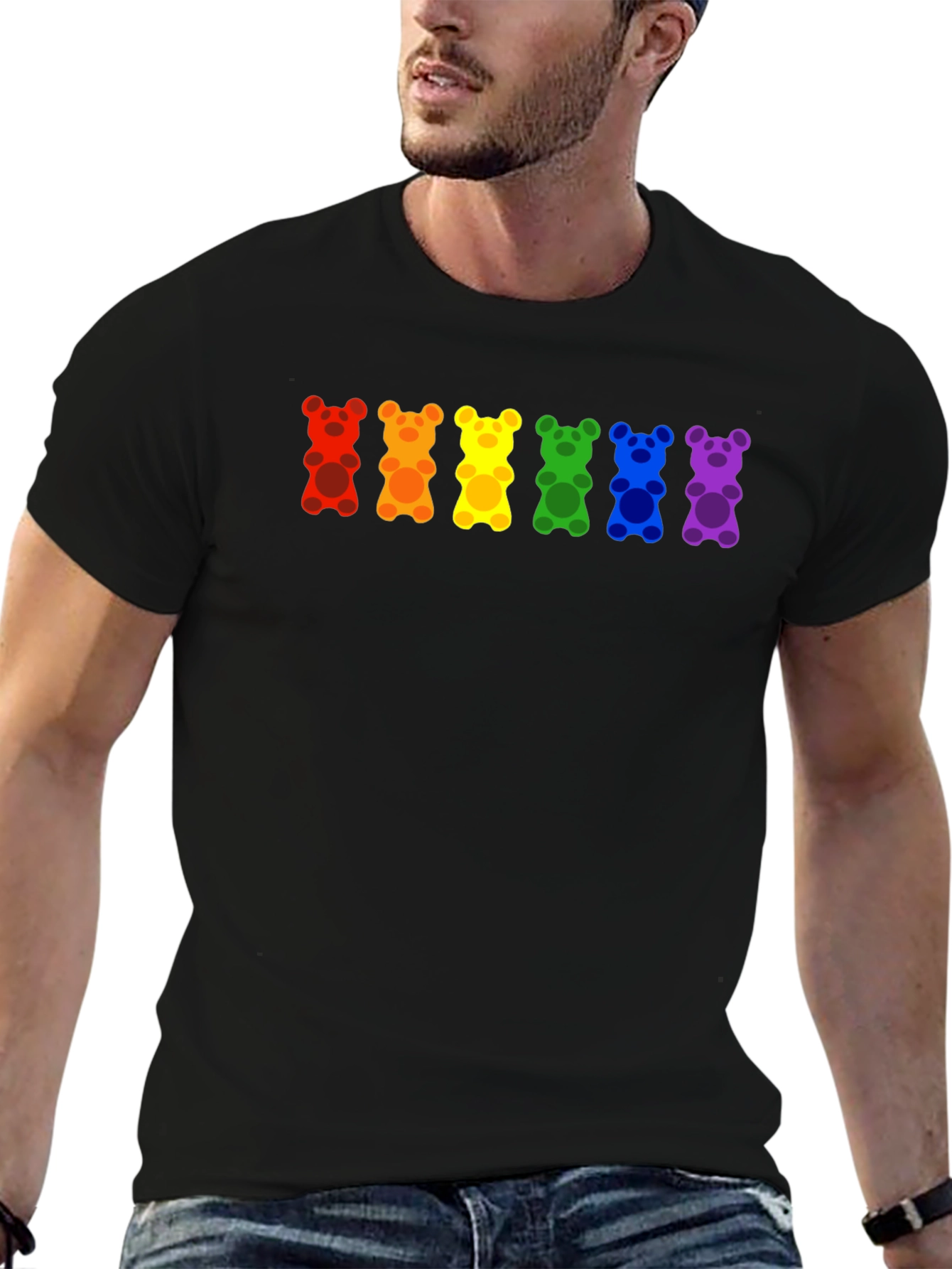 Black Rainbow Gummy Bear Pride T-Shirt view 6