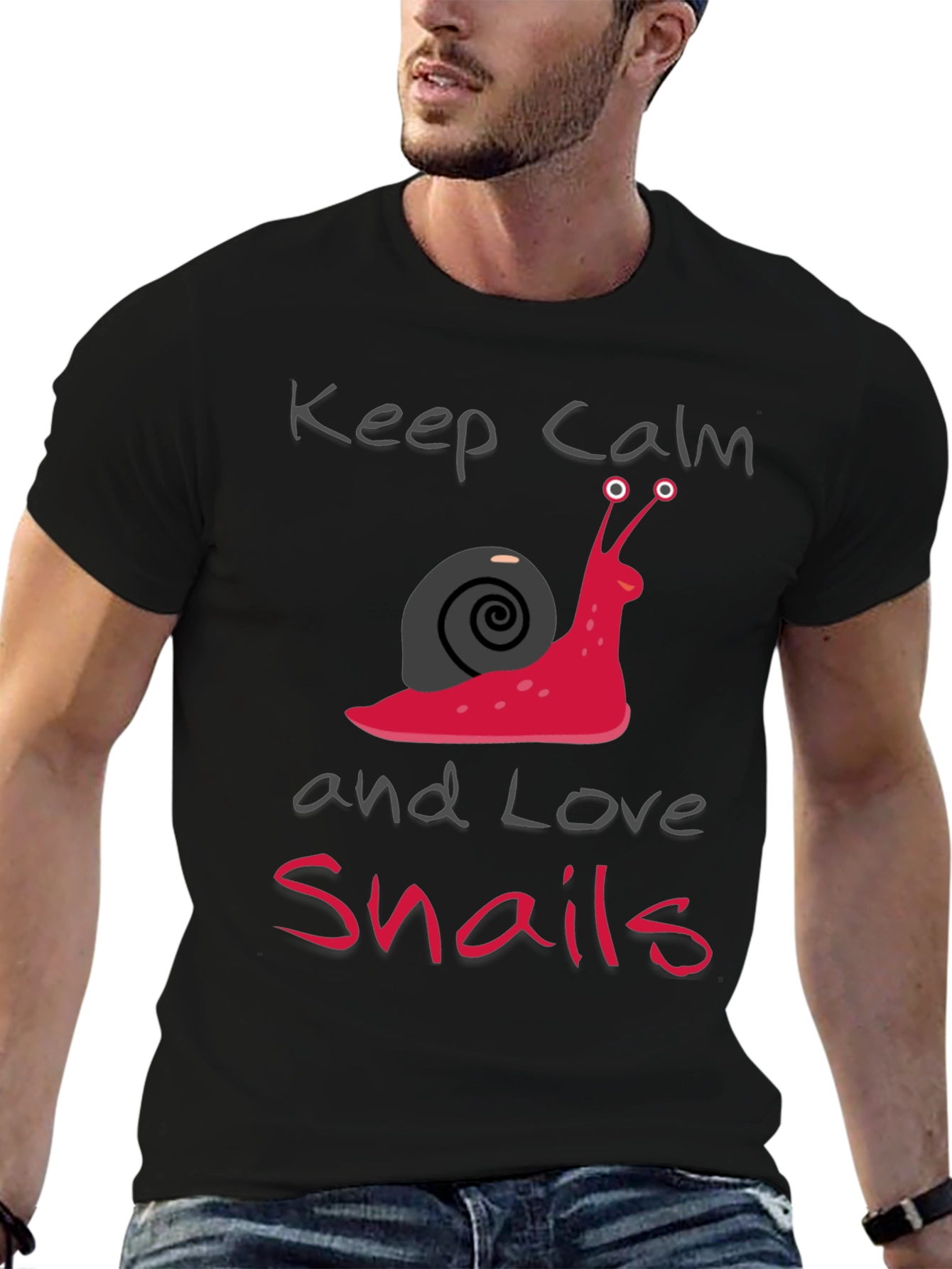 Black Keep Calm and Love Snails Black T-Shirt view 6