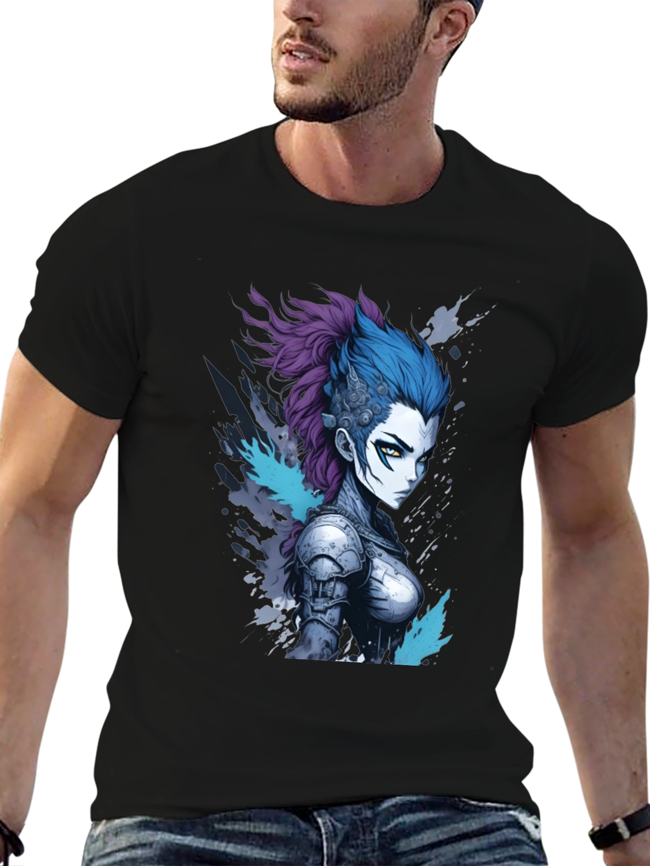 Black Anime Warrior Graphic Tee - Cool Design view 6