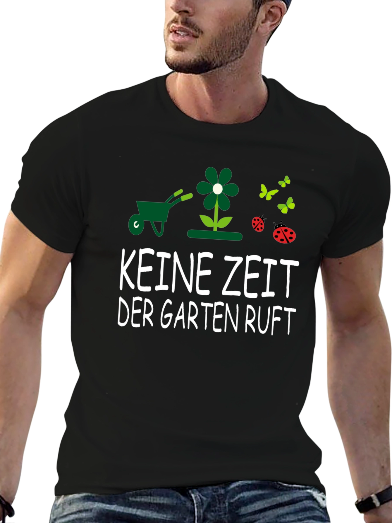 Black Gardening T-Shirt - KEINE ZEIT DER GARTEN RUFT - Garden Lover Tee view 6