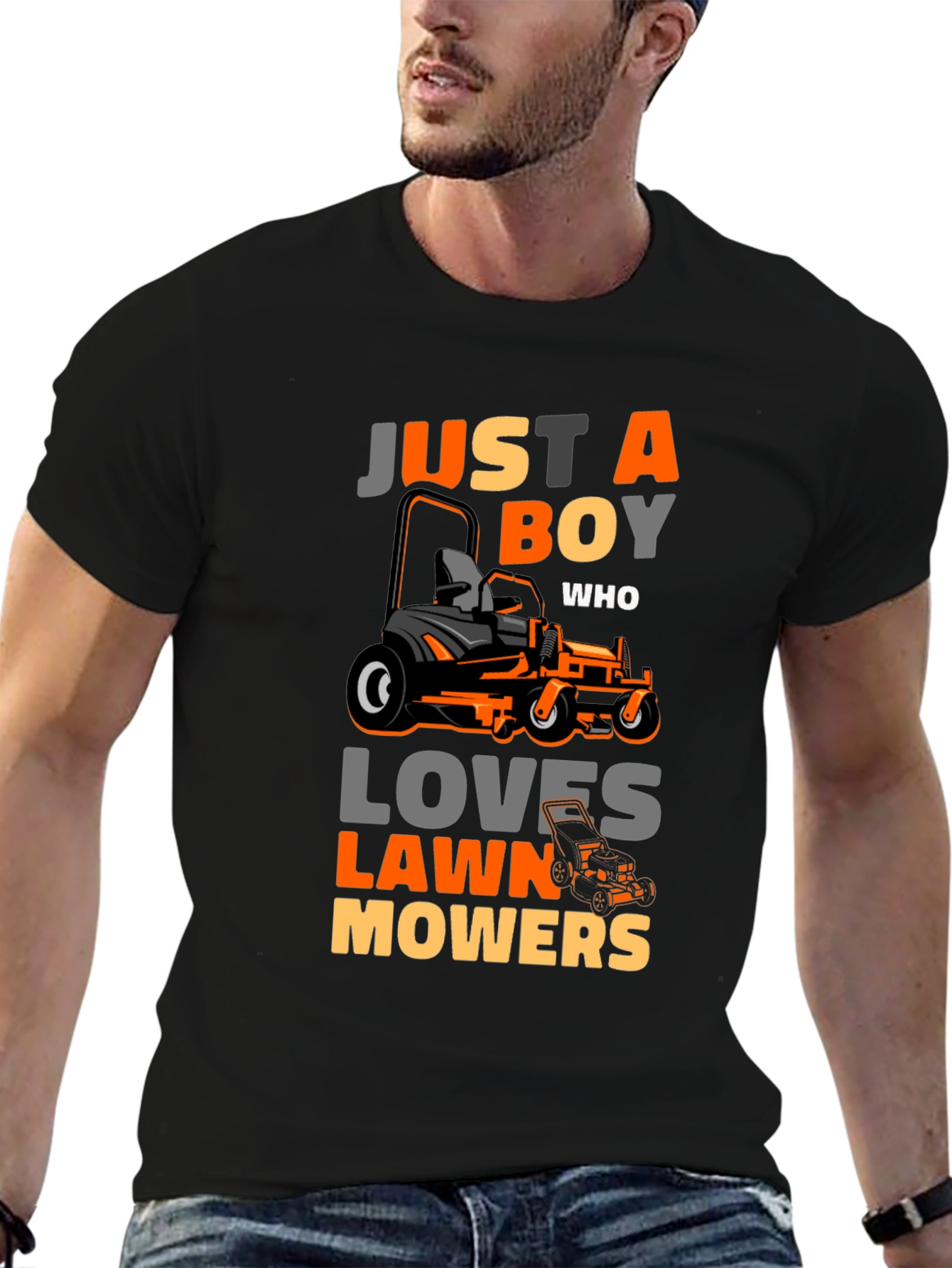 Black Just A Boy Who Loves Lawn Mowers T-Shirt view 6