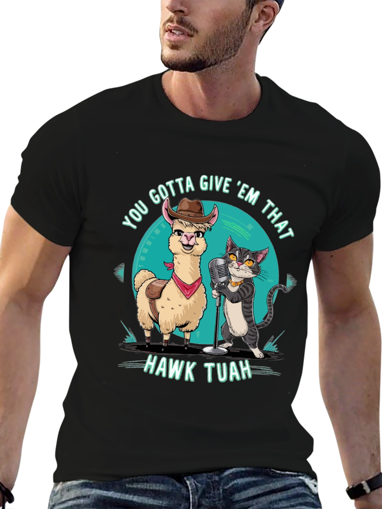 Black Hawk Tuah T-Shirt: Singing Llama & Cat Duo! view 6