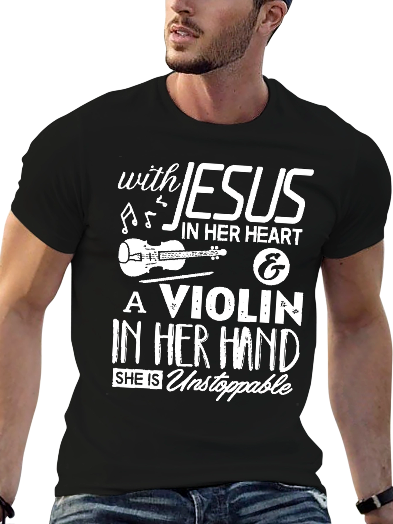Black Jesus Violinist Black T-Shirt view 6