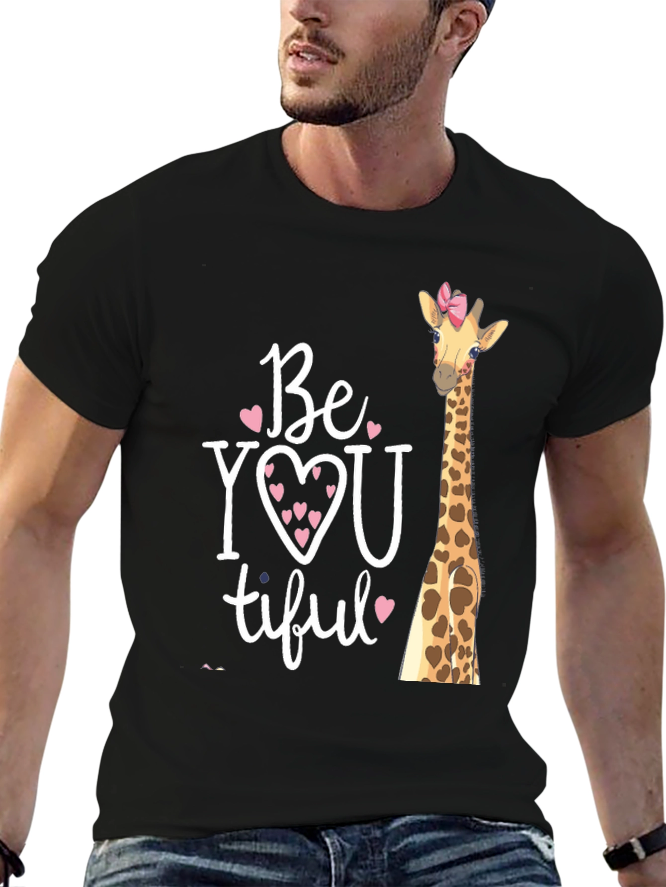 Black BeYOUtiful Giraffe Graphic Tee - Unisex Black T-Shirt view 6