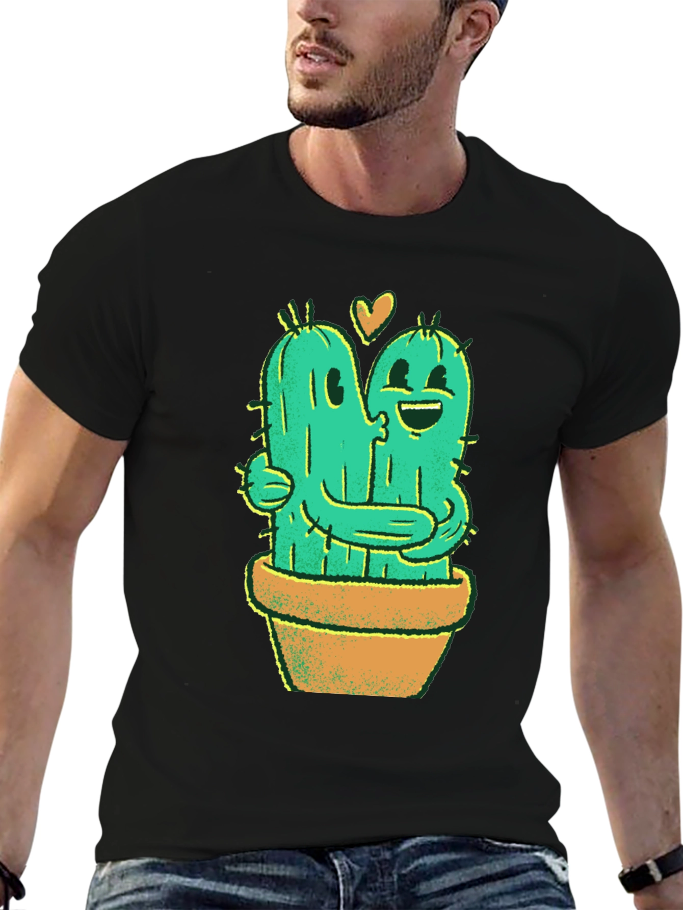 Black Cactus Love T-Shirt - Hugging Cactus Design view 6