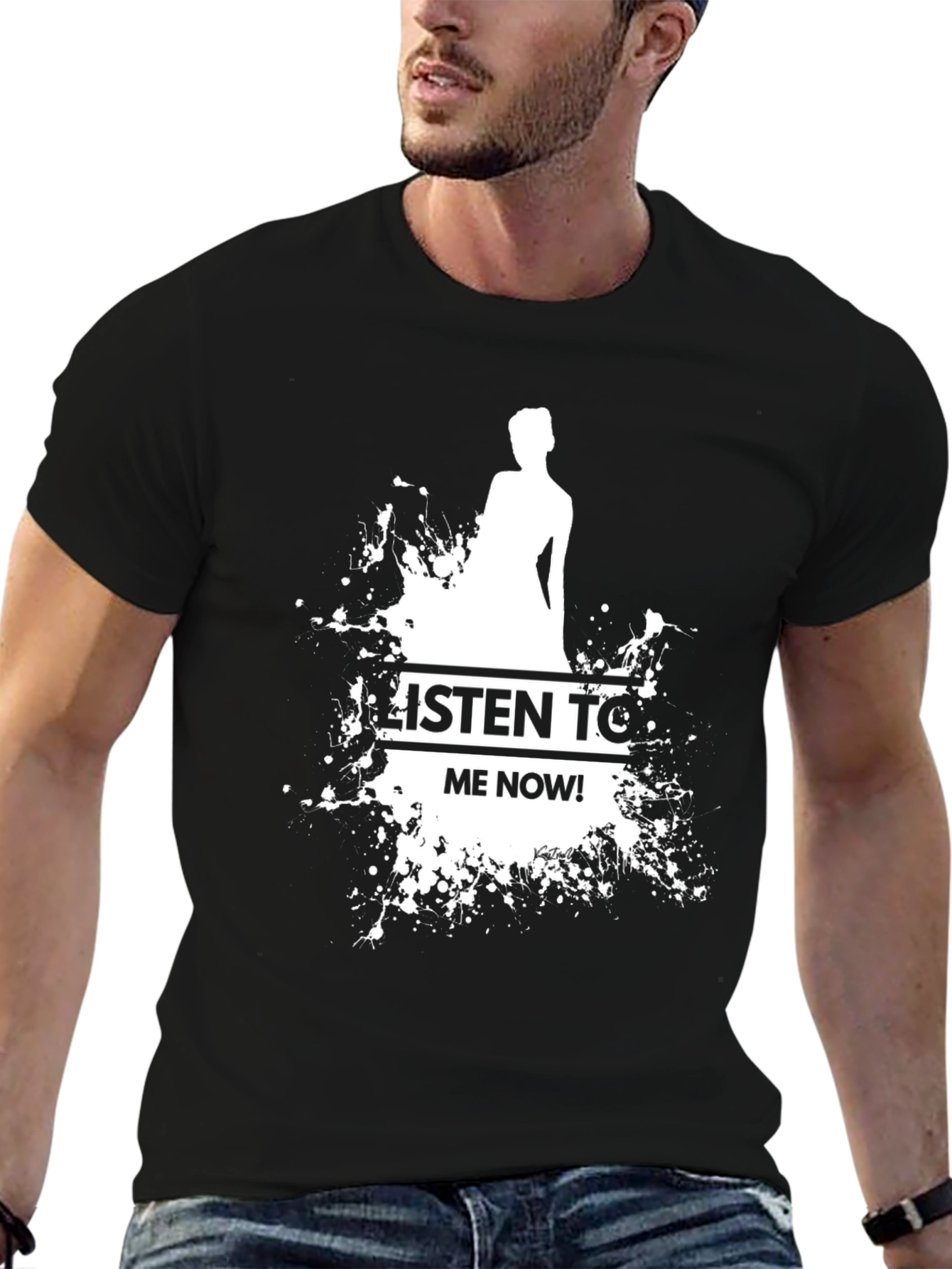 Black Listen To Me Now! Black Graphic Tee view 6