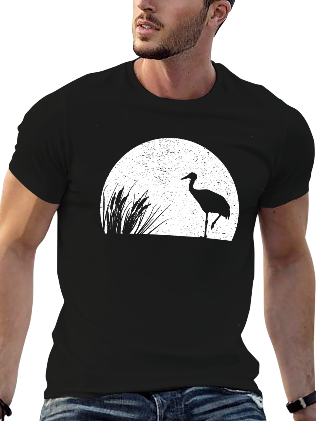 Black Crane Silhouette Graphic Tee - Black view 6