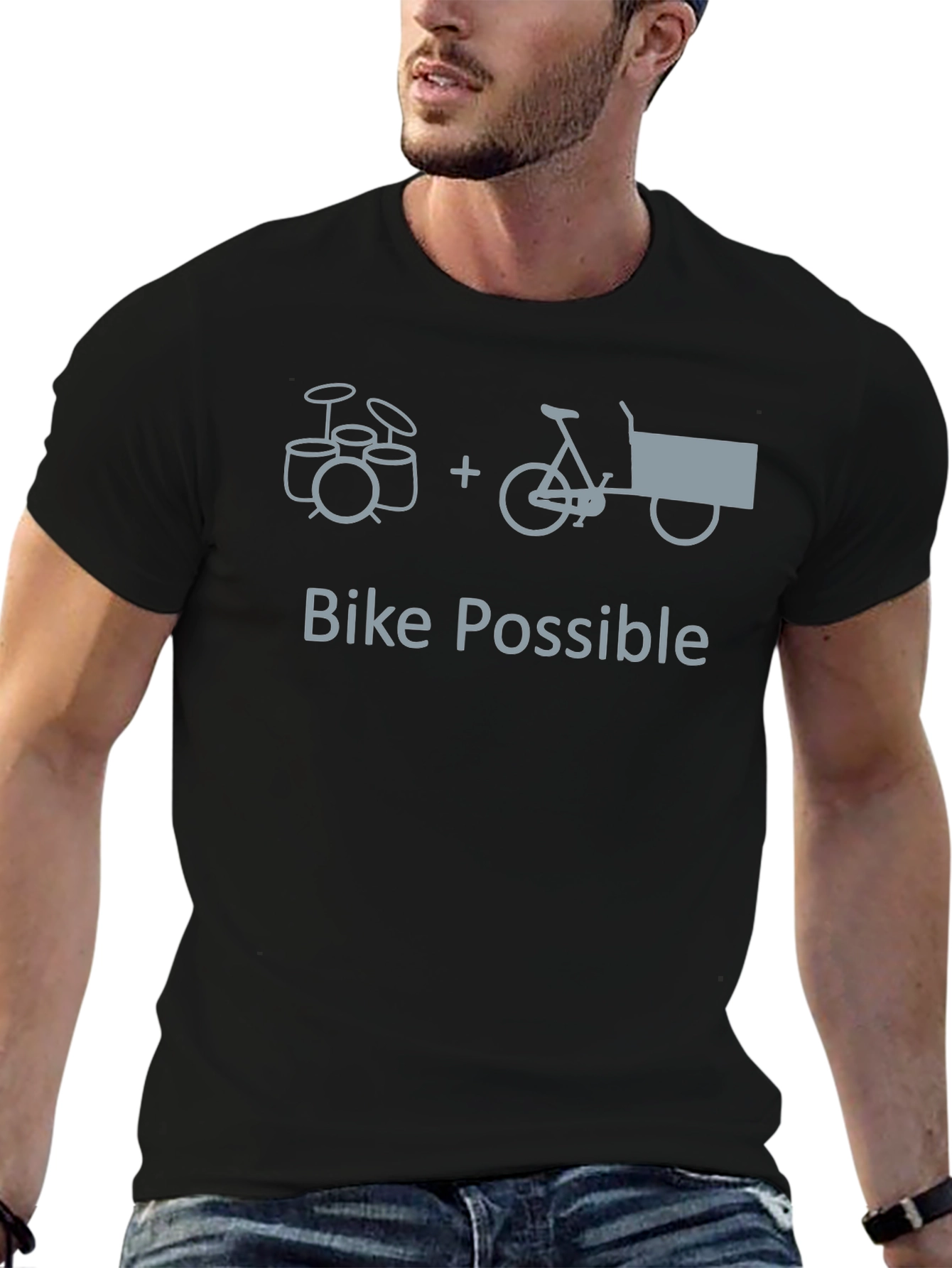 Black Drum Kit + Bike = Bike Possible Graphic Tee view 6