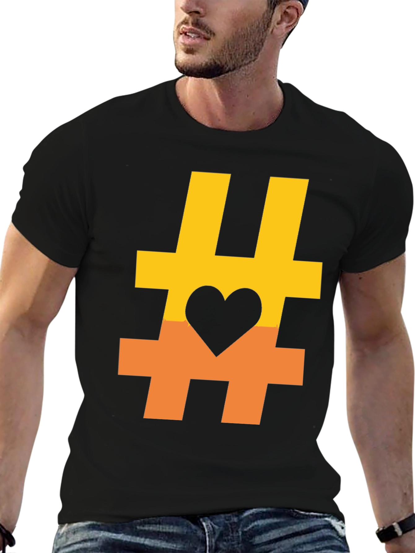 Black Hashtag Heart Graphic Tee - Casual Black T-Shirt view 6