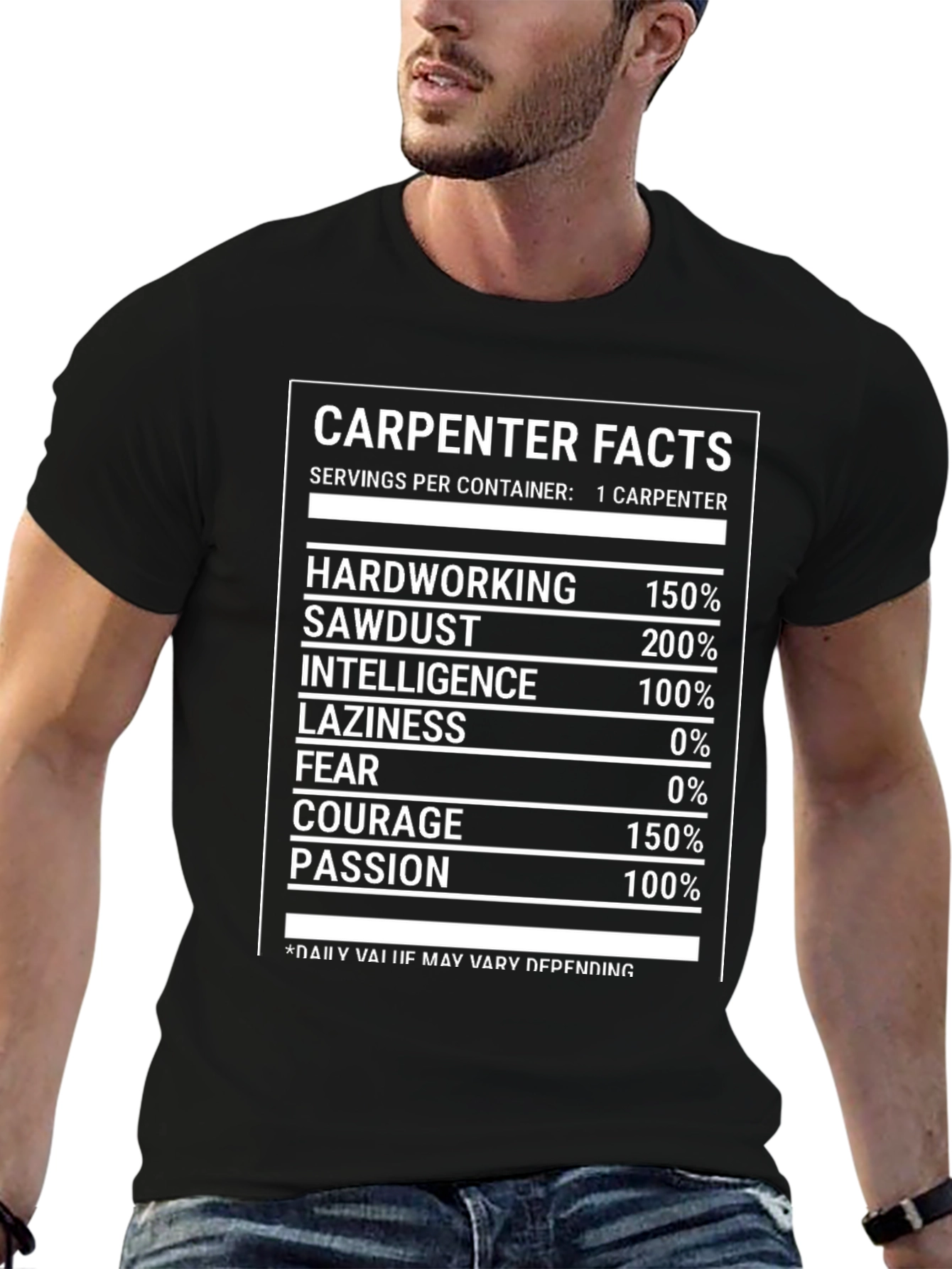 Black Carpenter Facts Novelty Graphic T-Shirt view 6
