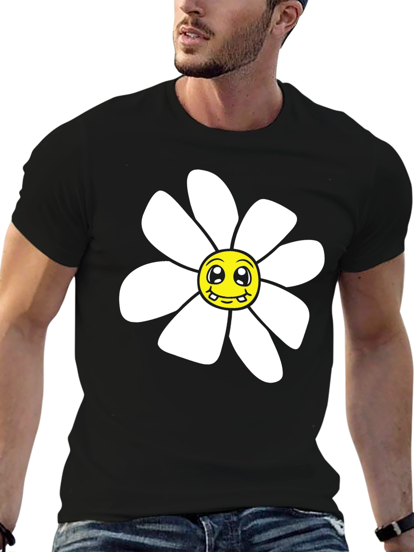 Black Daisy Graphic T-Shirt - Black Cotton Blend view 6
