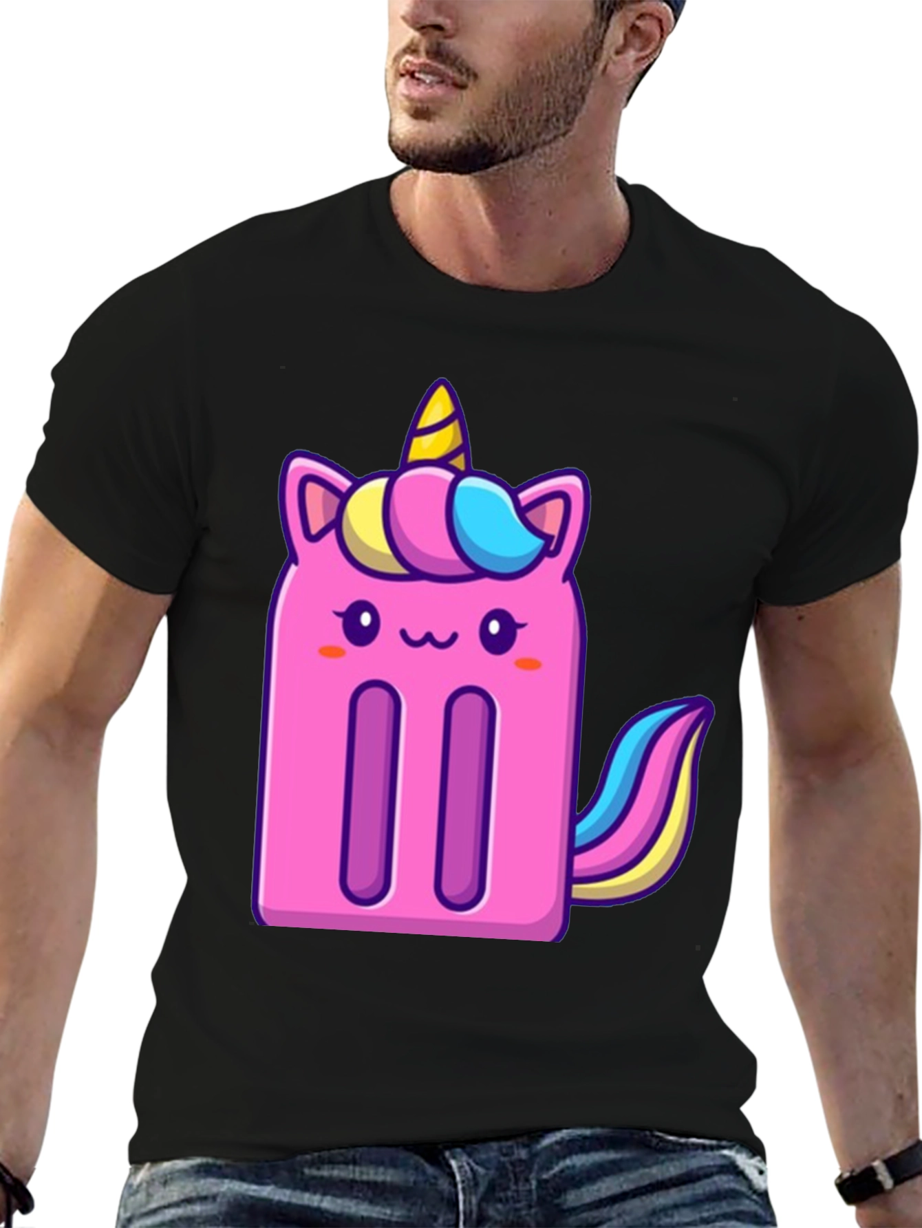 Black Unicorn Popsicle Graphic Tee - Black Cotton Blend T-Shirt view 6