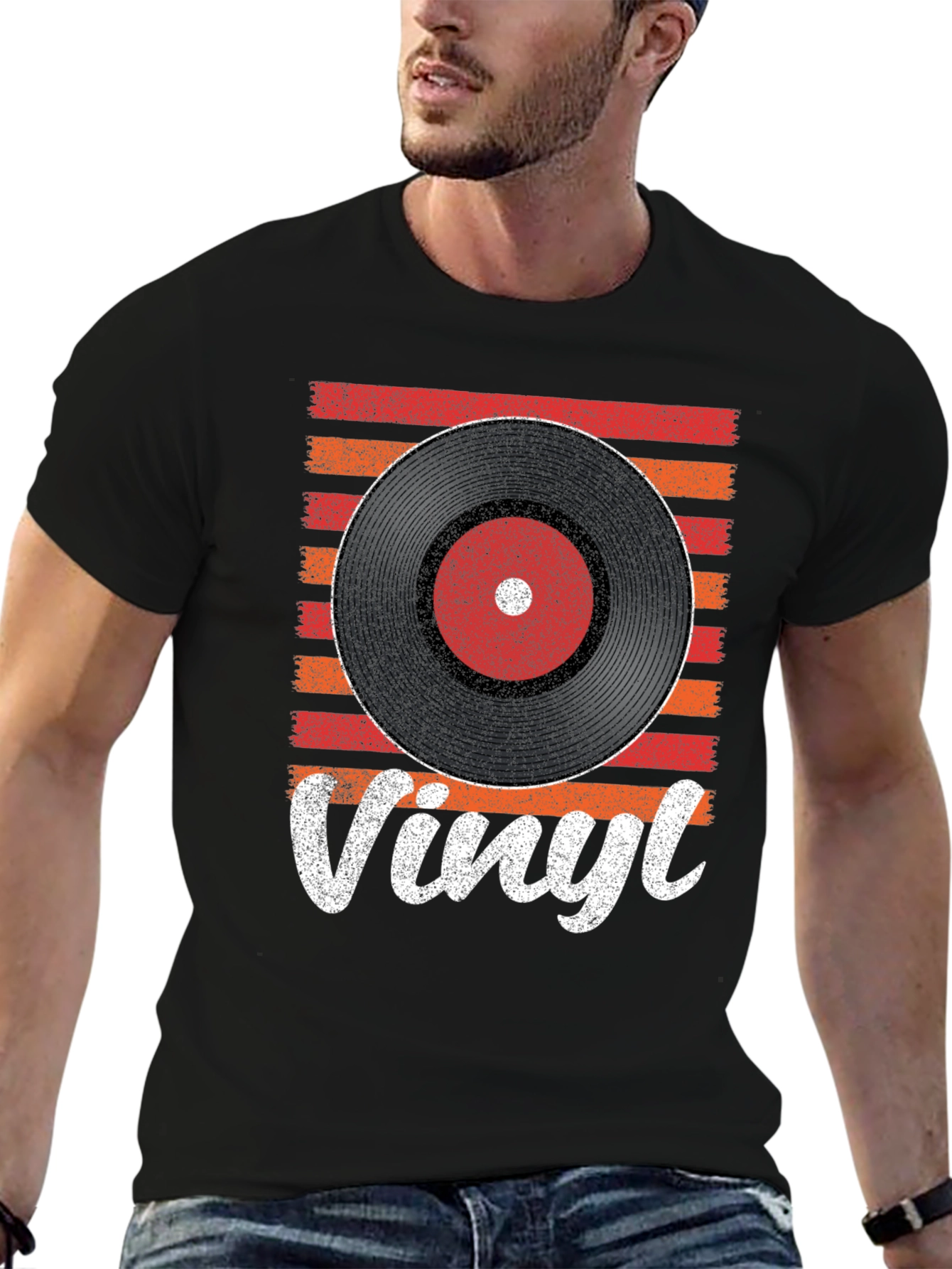 Black Vintage Vinyl Record Graphic Tee - Retro Music Lover Shirt view 6