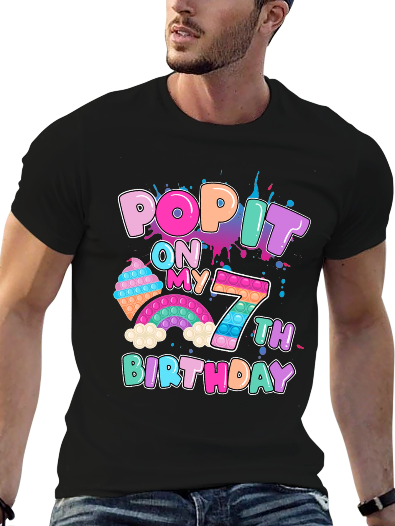 Black Pop It On My 7th Birthday T-Shirt view 6