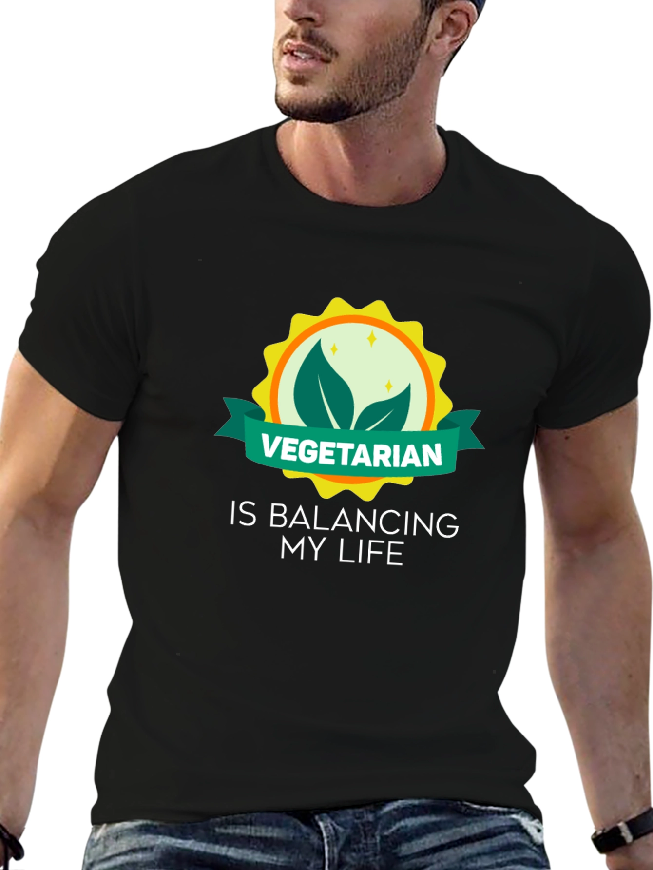 Black Vegetarian Lifestyle Graphic Tee - Balancing My Life view 6