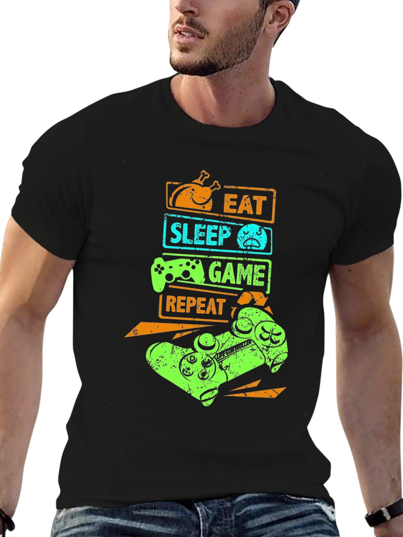 Black Eat Sleep Game Repeat Graphic T-Shirt view 6