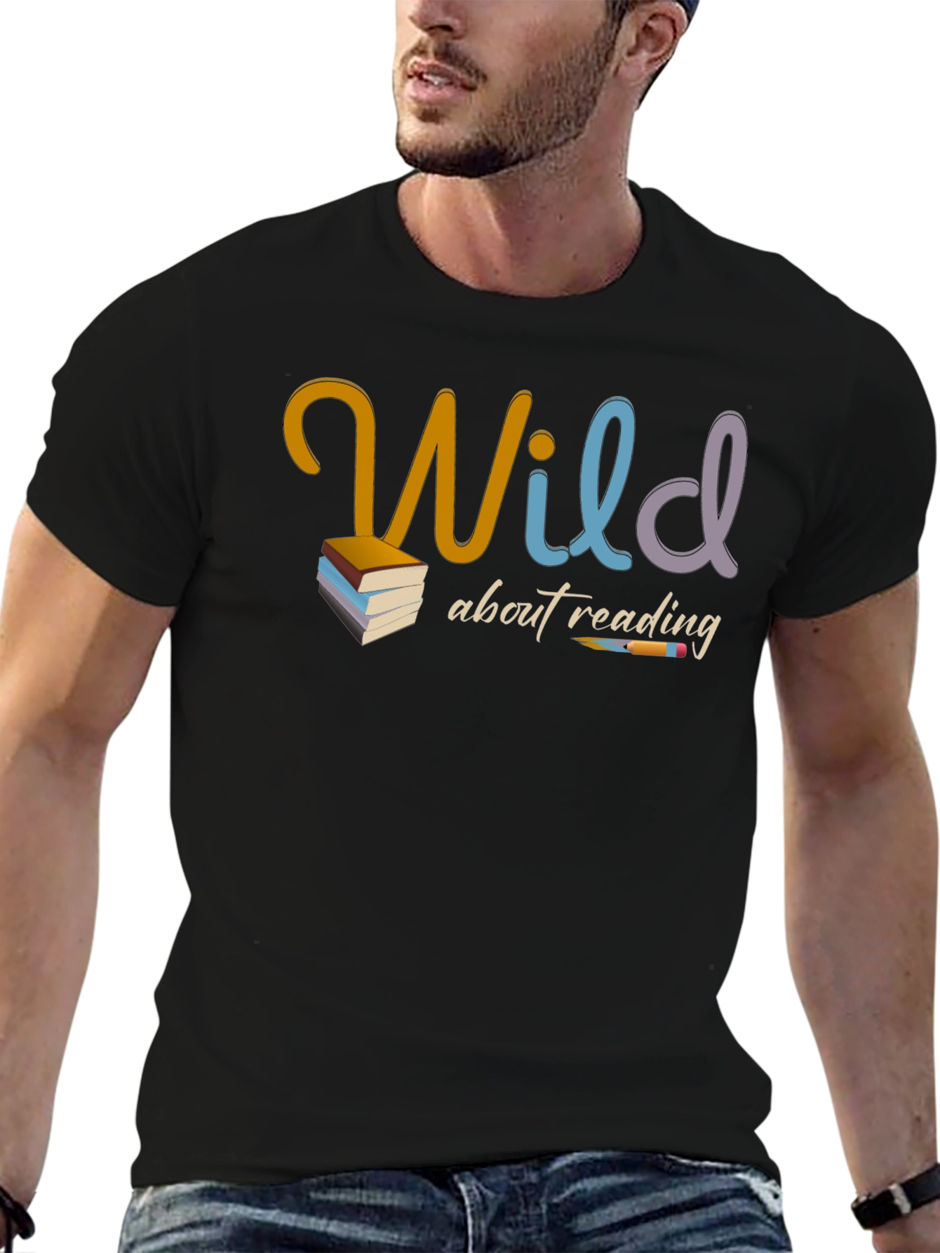 Black Wild About Reading Graphic T-Shirt - Book Lover Tee view 6