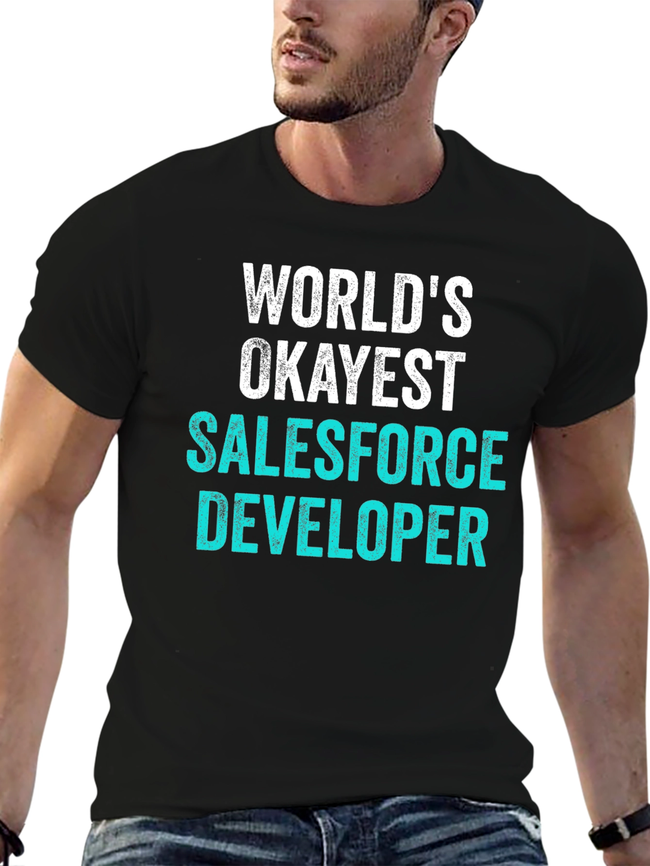 Black World's Okayest Salesforce Developer T-Shirt view 6
