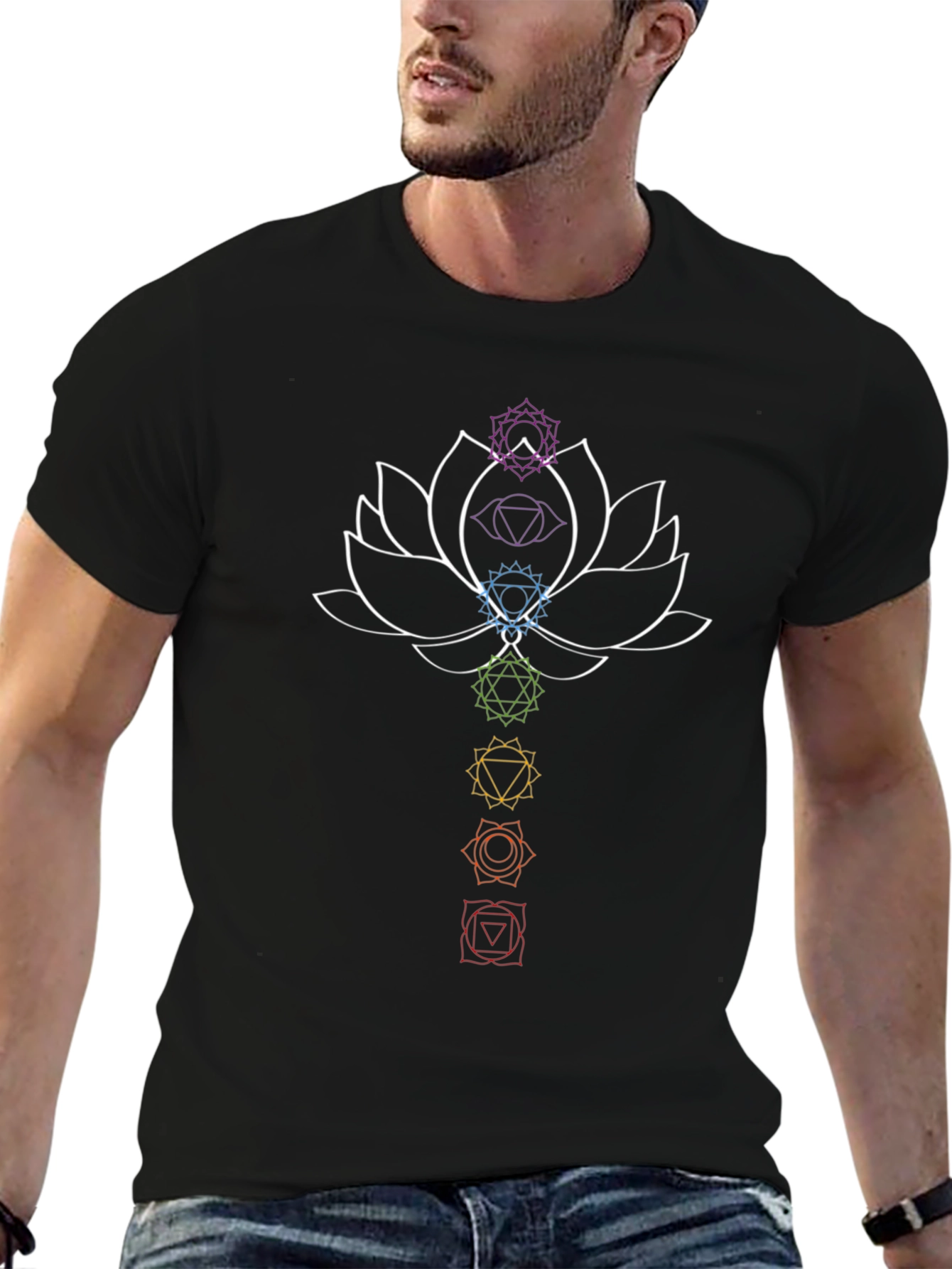 Black Chakra Lotus Graphic T-Shirt - Spiritual Design view 6
