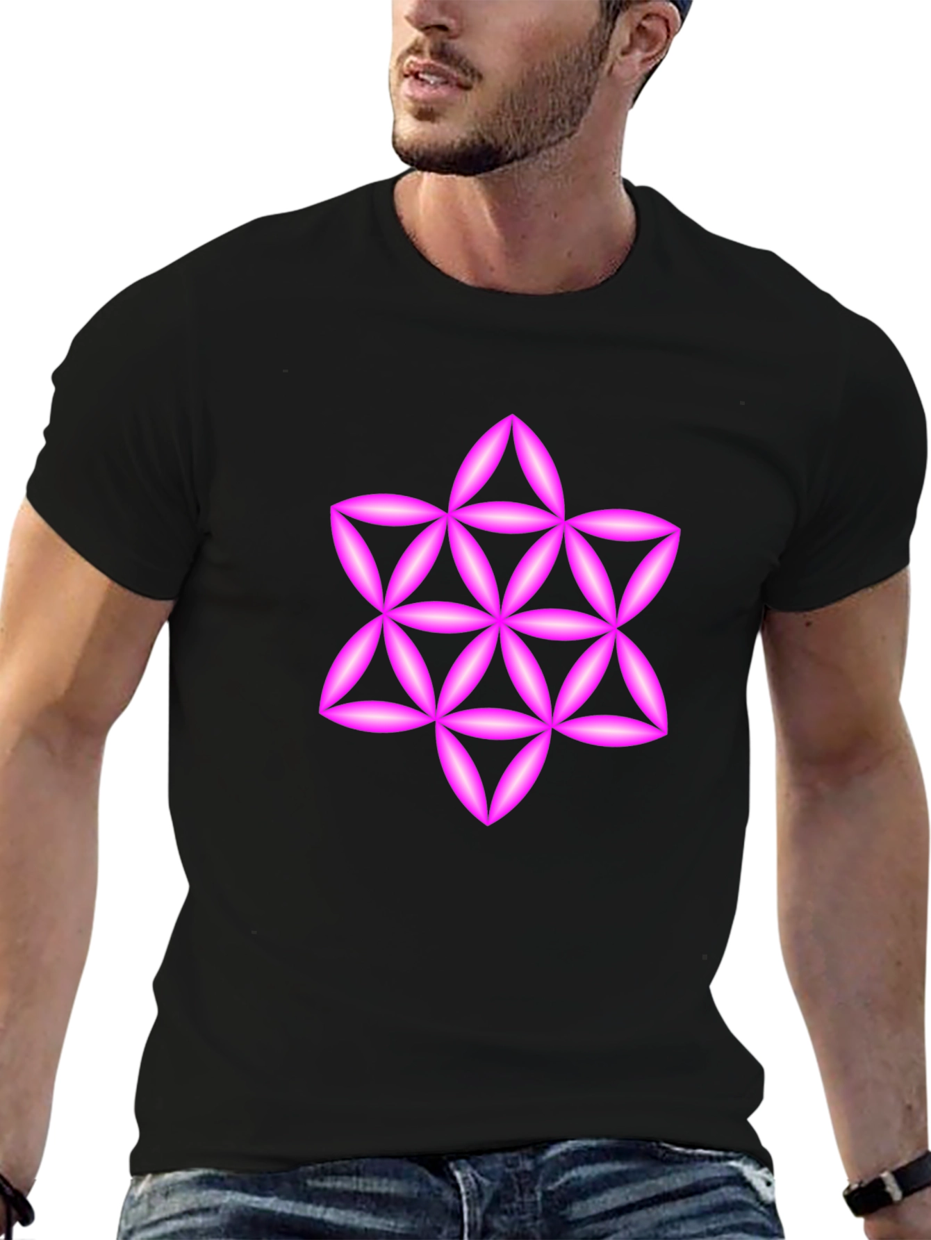Black Geometric Star Tee - Black Cotton Blend Casual Wear view 6