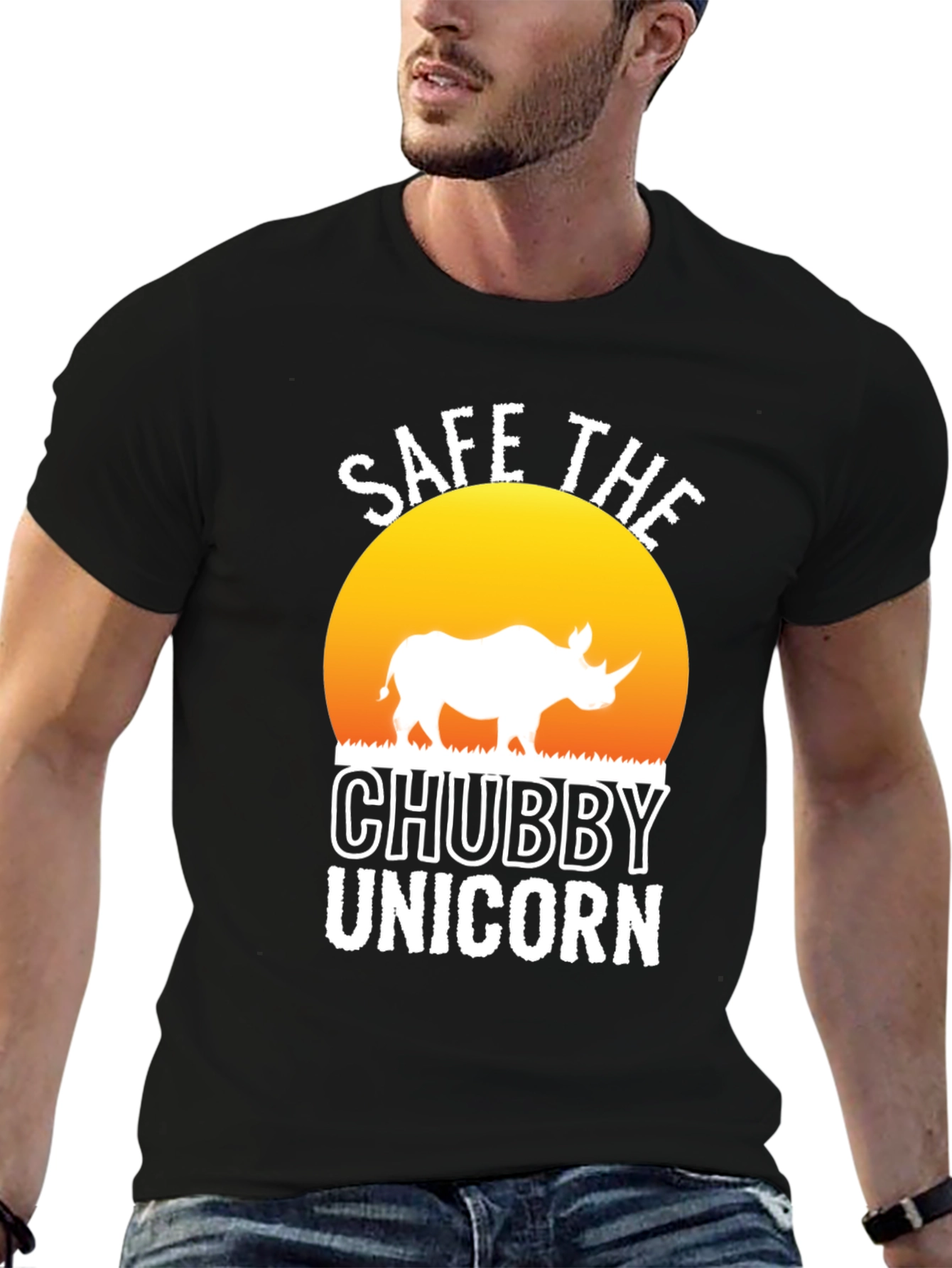 Black Save the Chubby Unicorn Black T-Shirt view 6