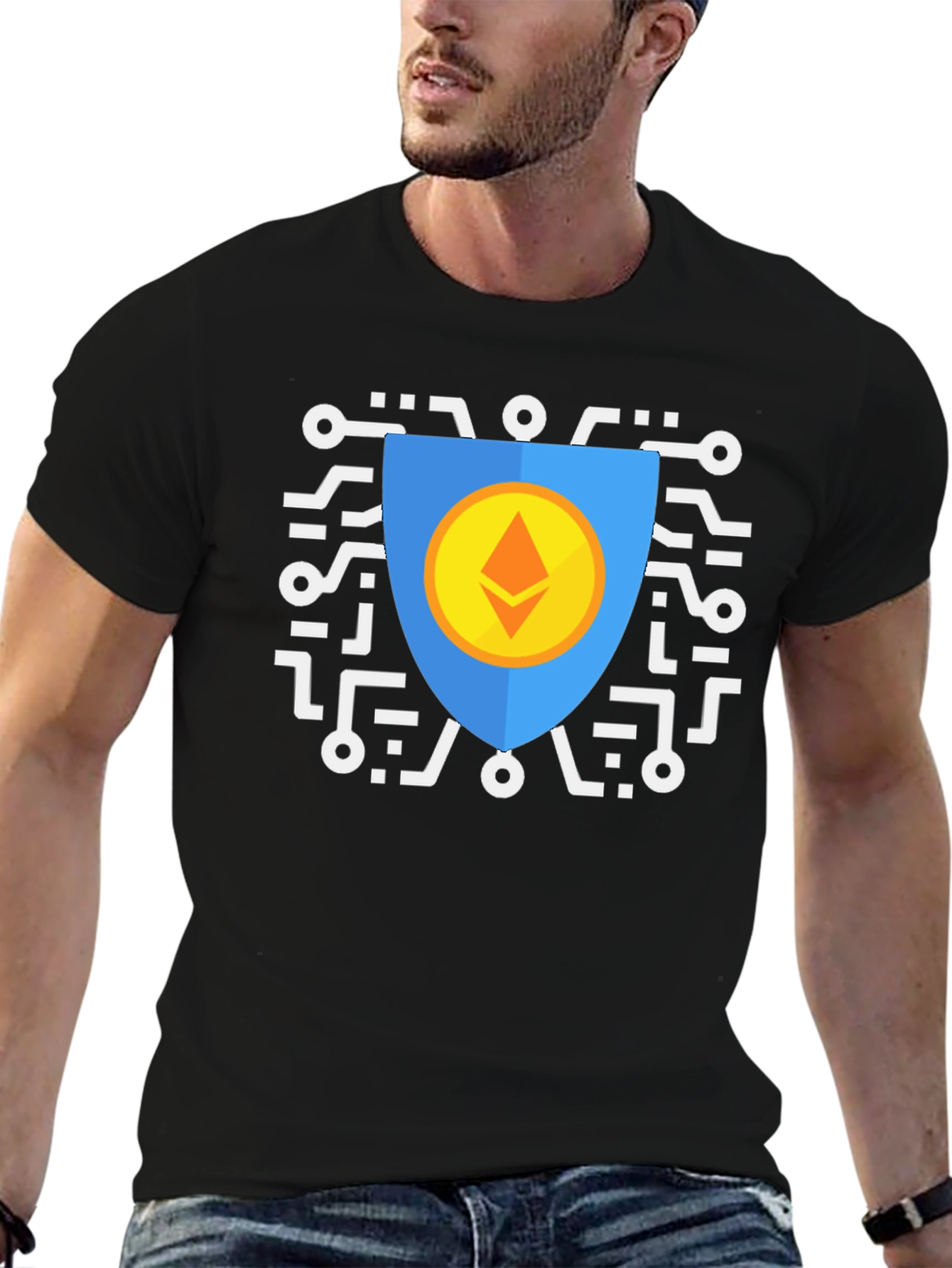 Black Ethereum Shield Graphic T-Shirt view 6