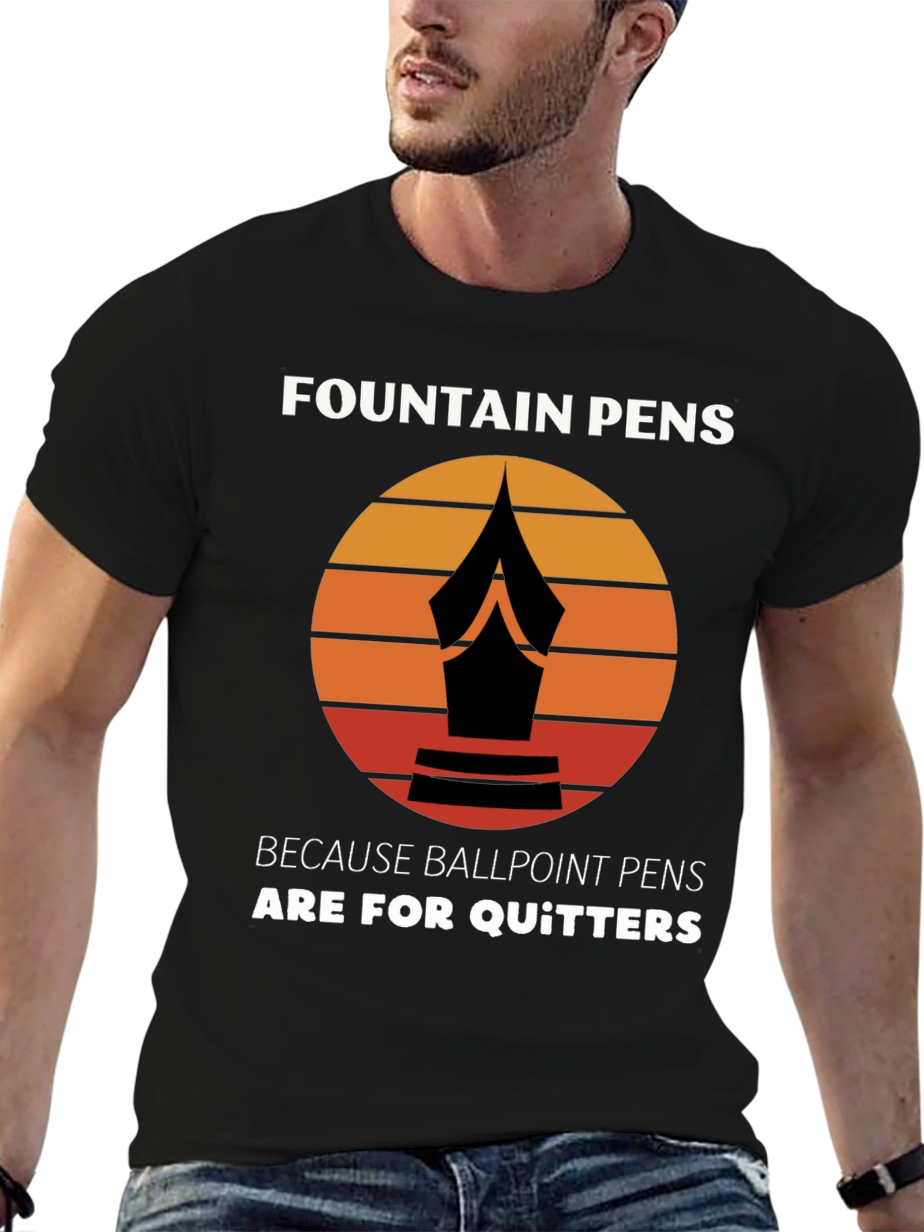 Black Fountain Pens T-Shirt - For the Discerning Writer view 6