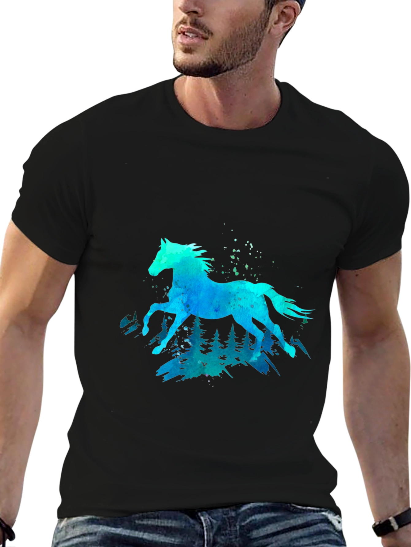 Black Watercolor Horse Graphic Tee - Black view 6