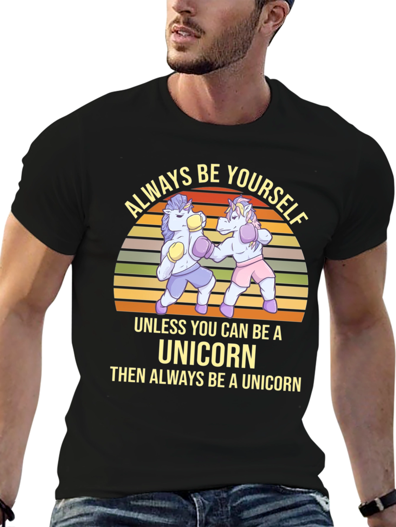 Black Always Be Yourself Unicorn Boxing Graphic Tee view 6
