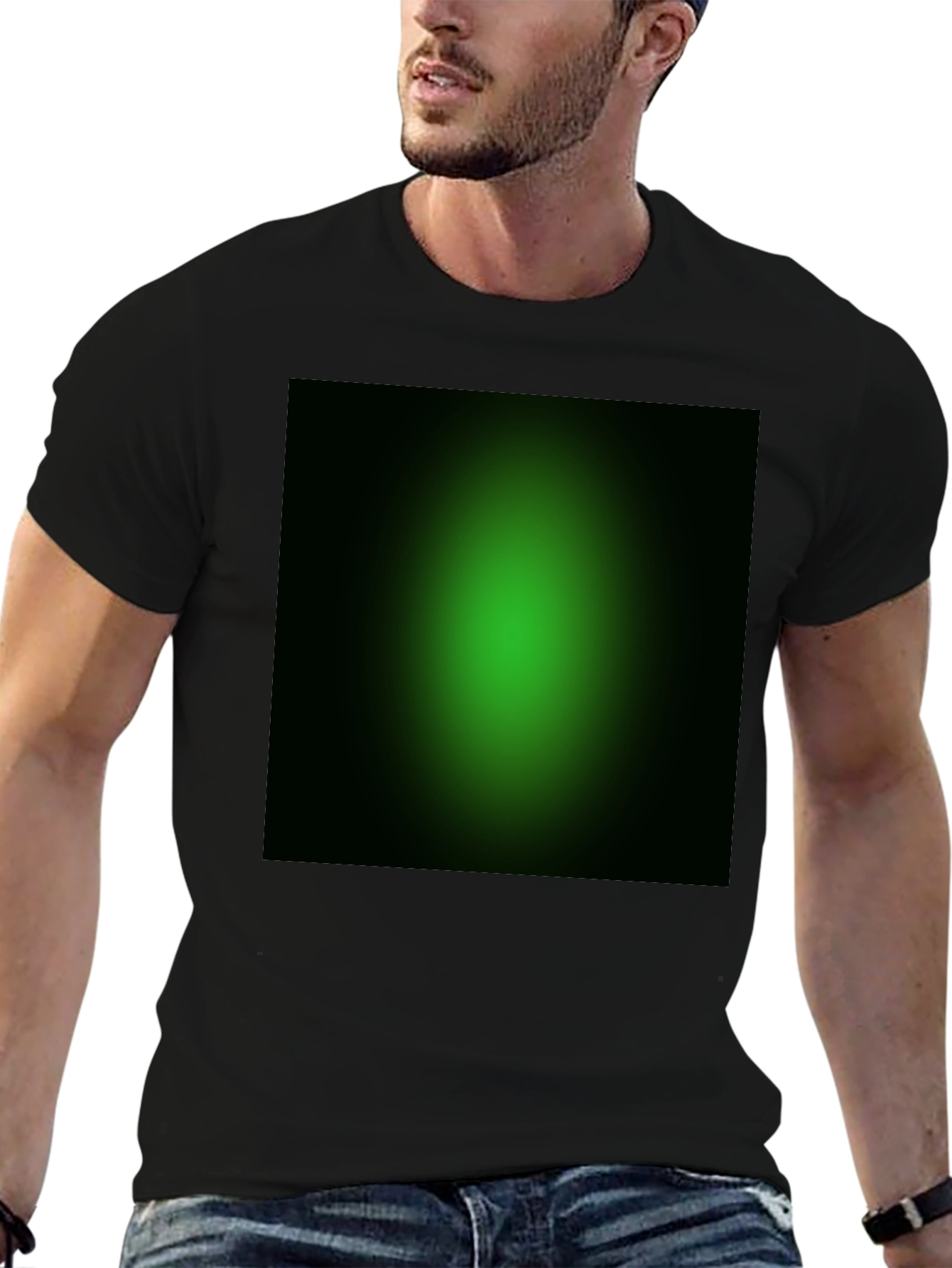 Black Men's Black T-Shirt with Green Gradient Design view 6