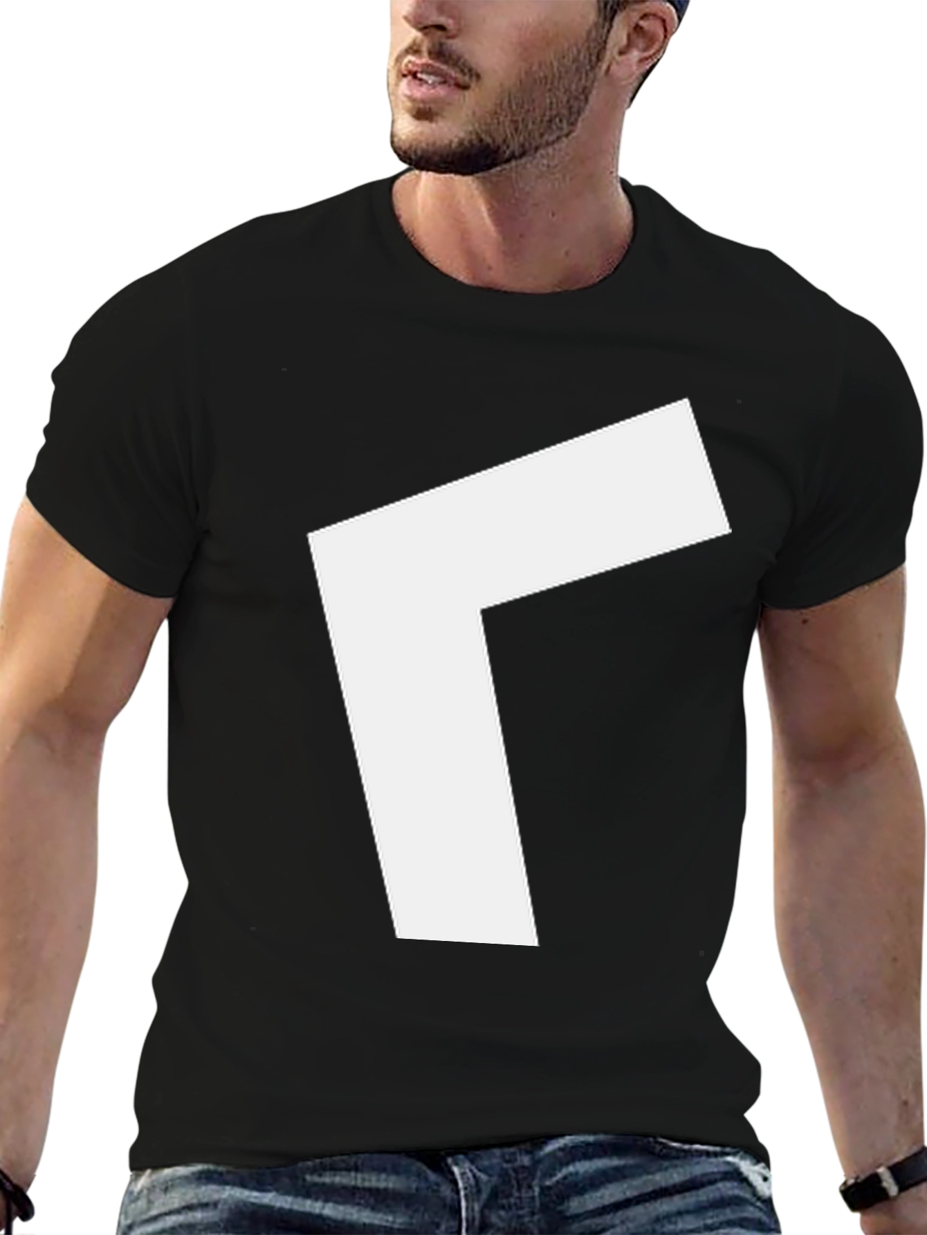 Black Modern Black T-Shirt with White Arrow Design view 6