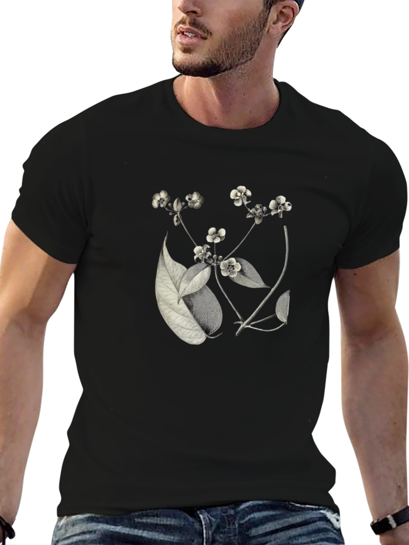 Black Botanical Print Black T-Shirt view 6
