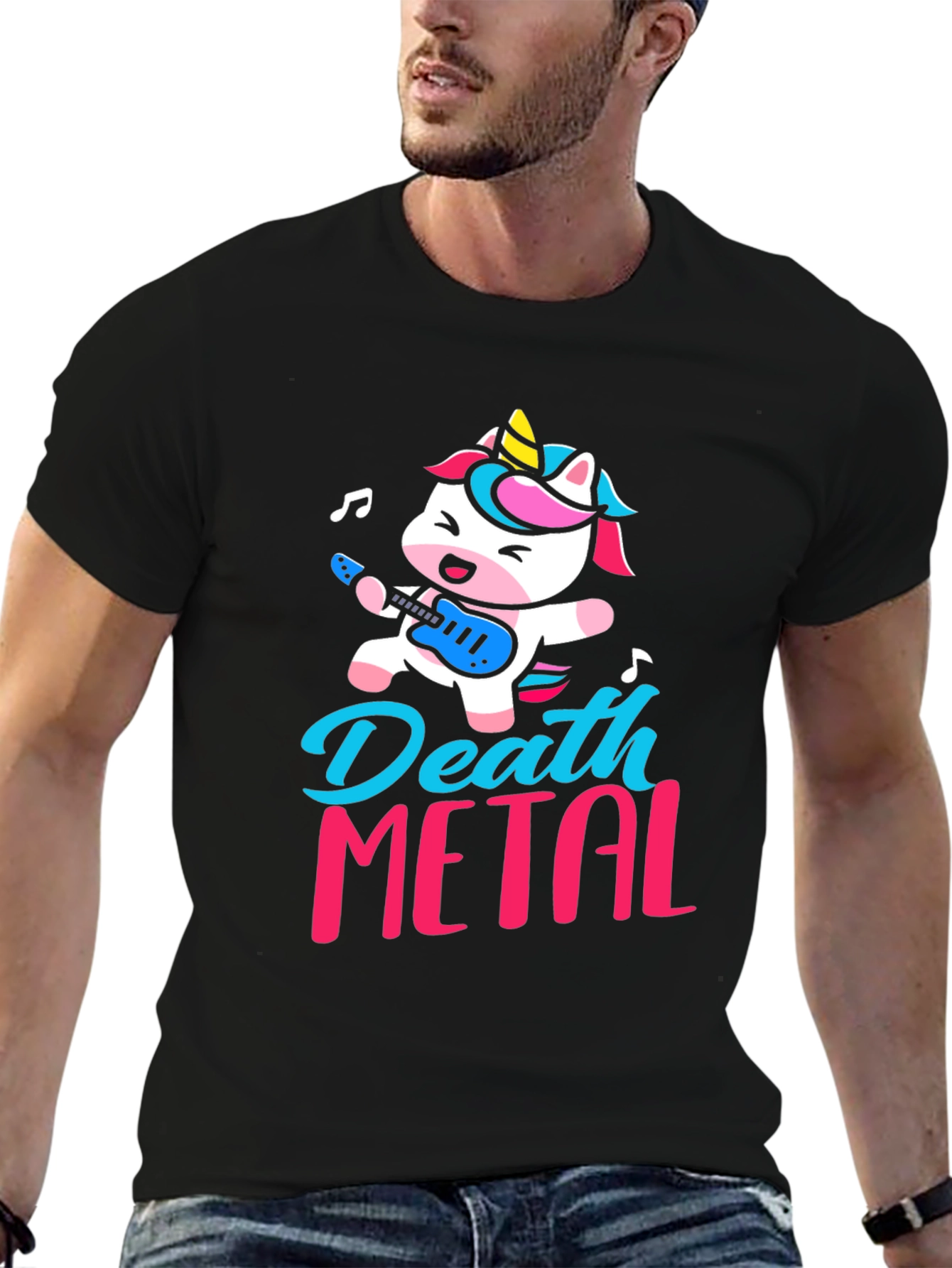 Black Death Metal Unicorn Graphic T-Shirt view 6