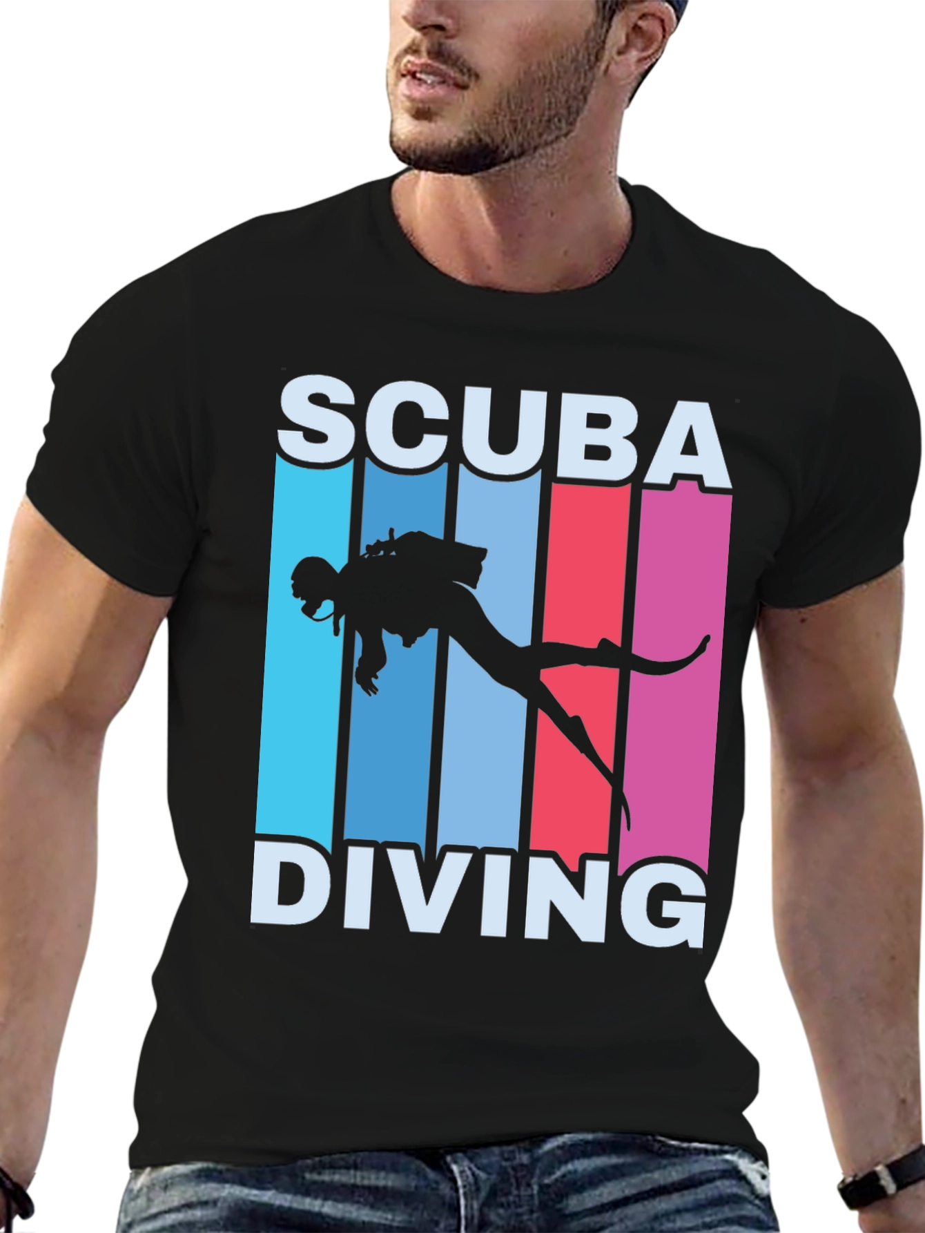 Black Scuba Diving Retro T-Shirt view 6