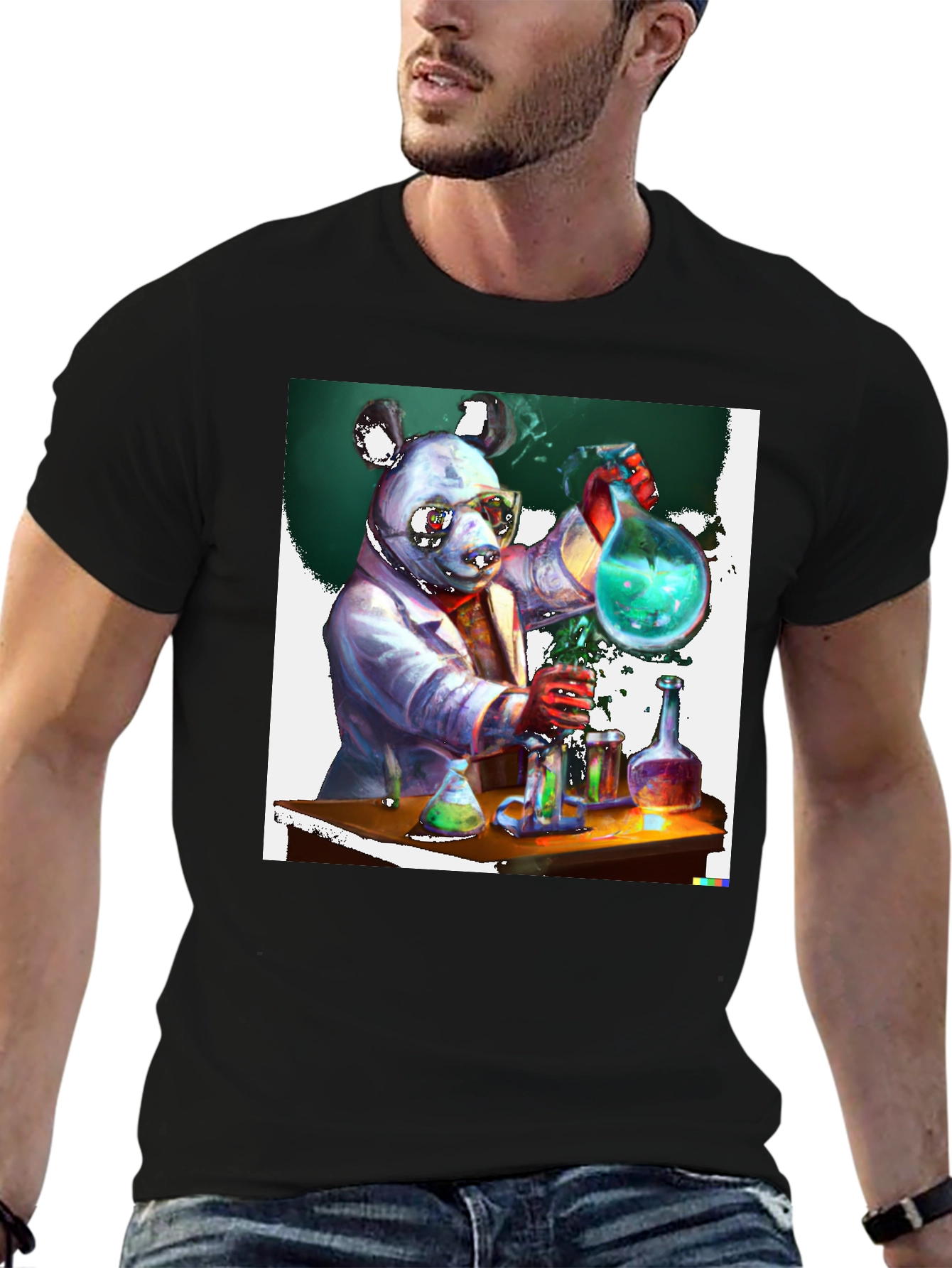 Black Scientist Panda Graphic Tee - Quirky & Unique view 6