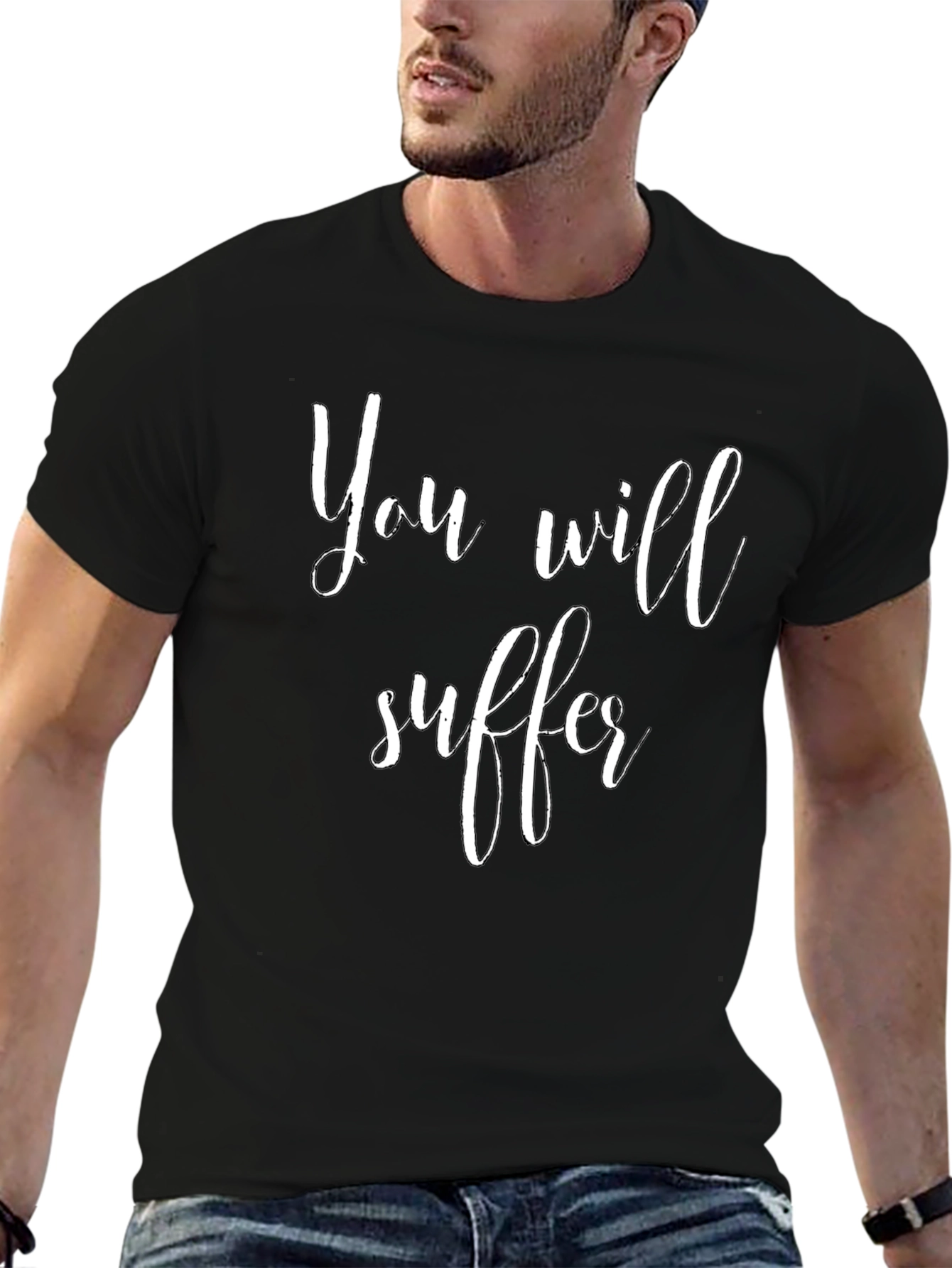 Black You Will Suffer Graphic Tee - Black Crew Neck Shirt view 6