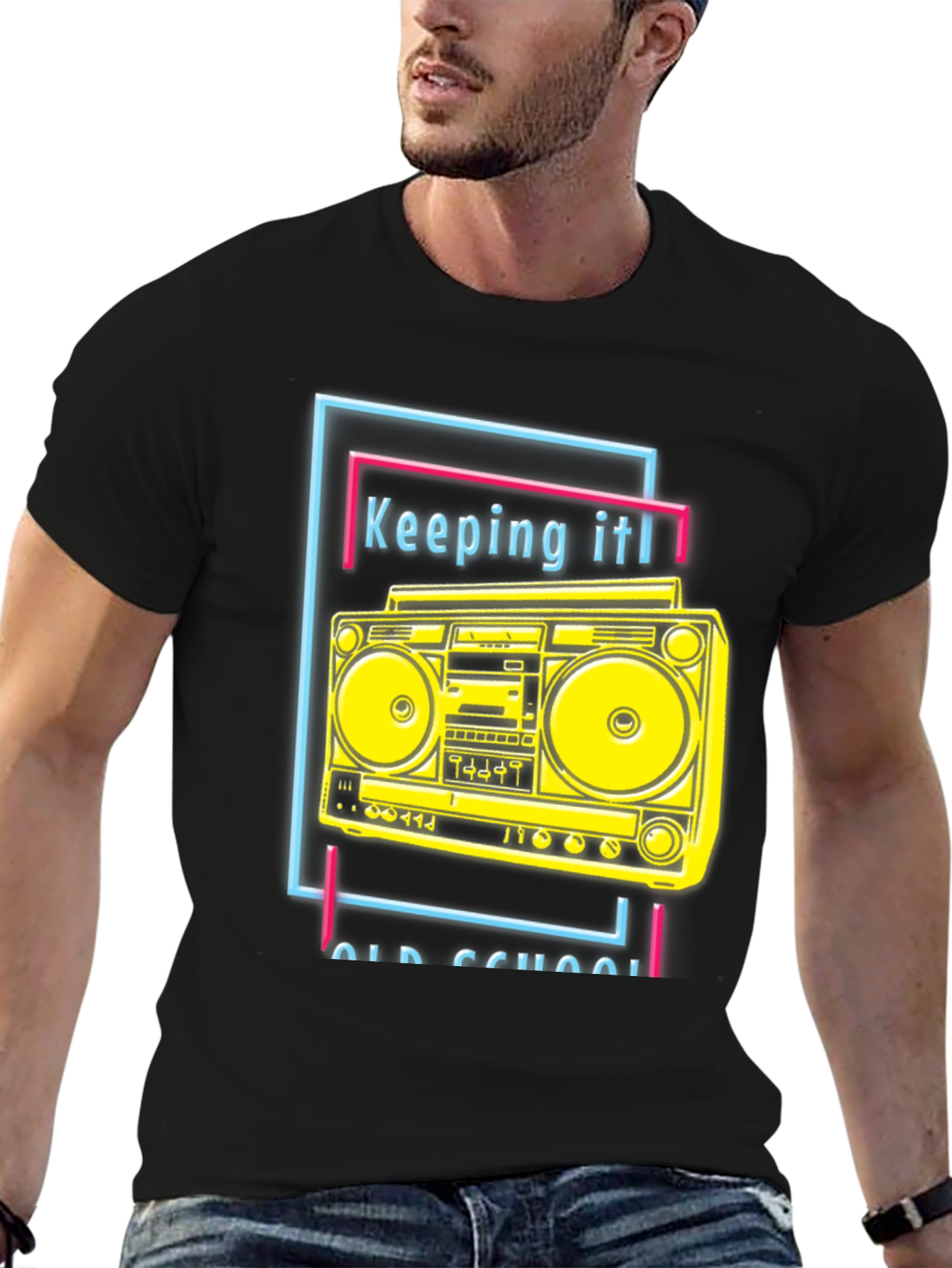 Black Retro Boombox Graphic Tee - Keeping It Old School view 6