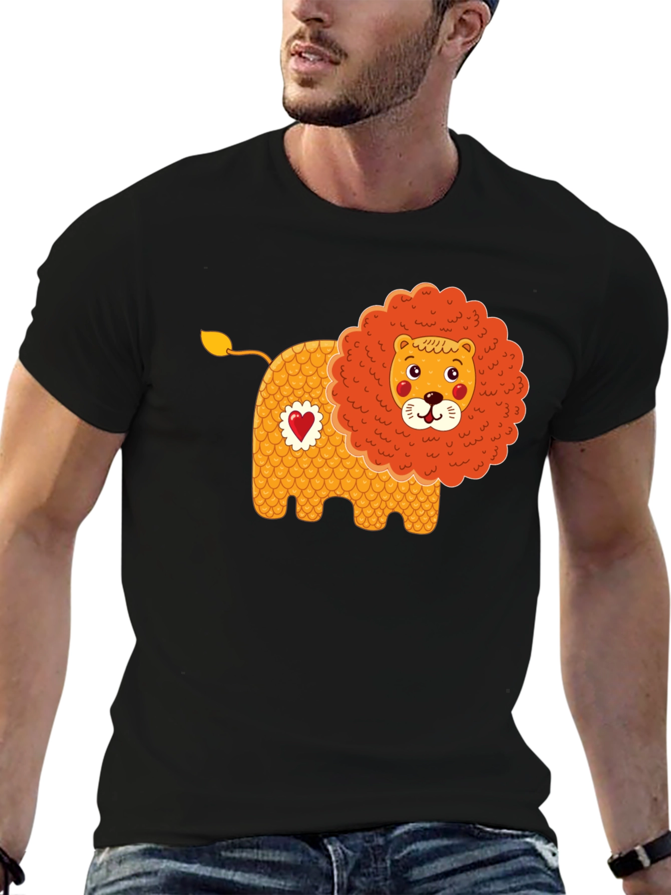 Black Cute Cartoon Lion Graphic Tee - Black view 6