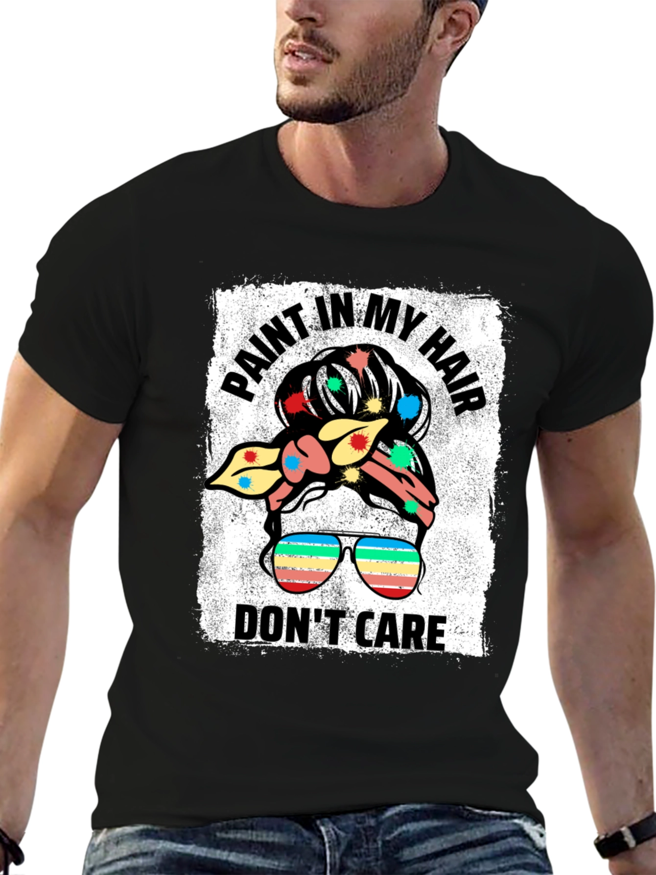 Black Paint In My Hair Don't Care Black T-Shirt view 6