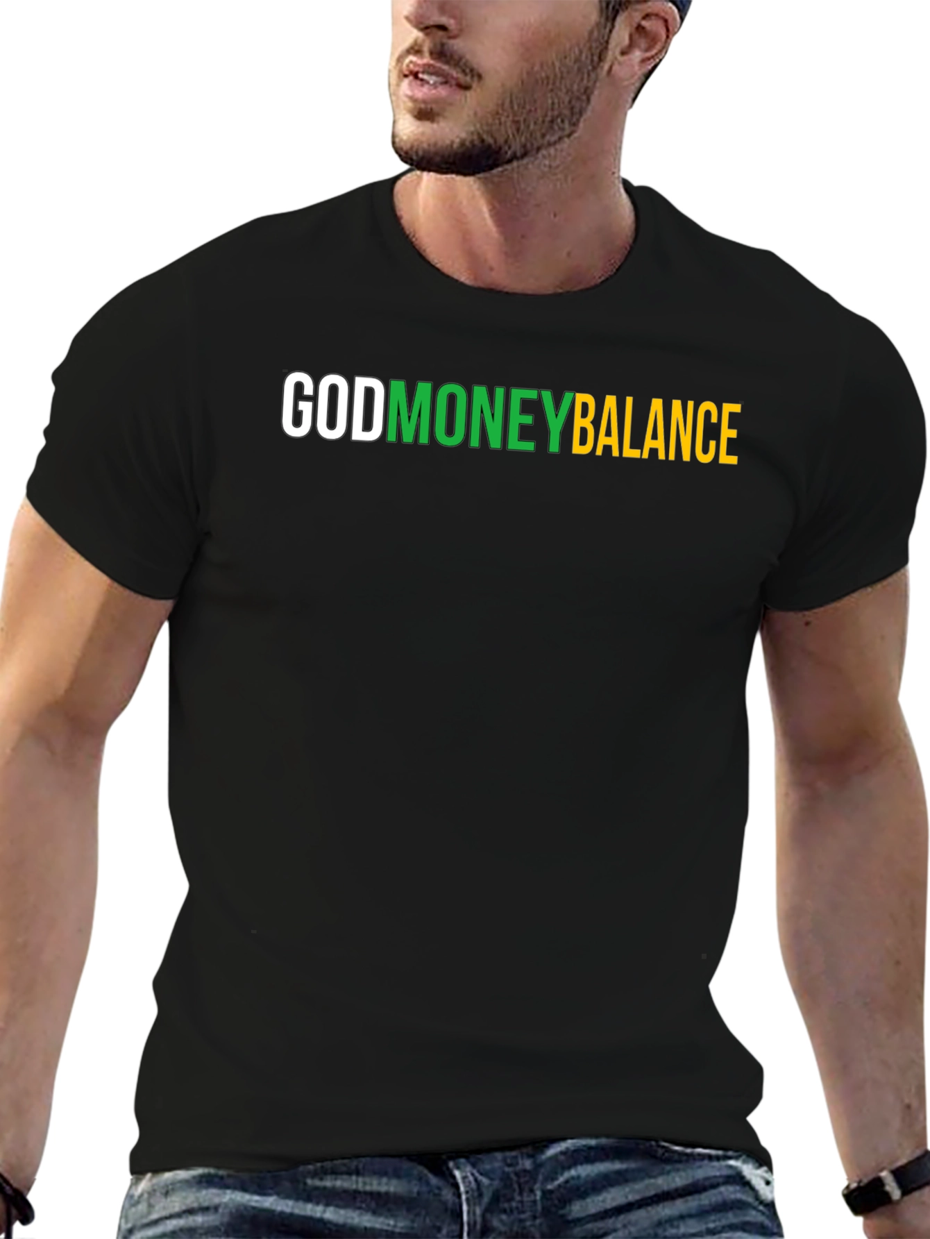 Black God Money Balance Graphic Tee - Stylish Black T-Shirt view 6