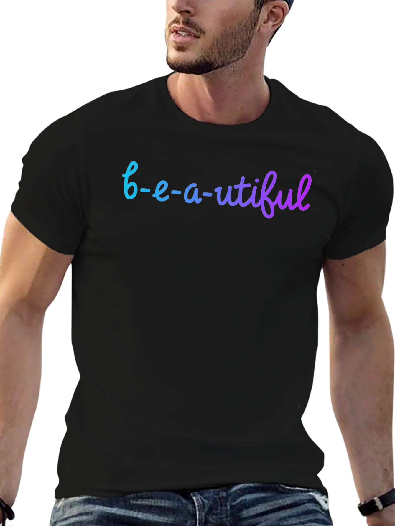 Black Beautiful Gradient Graphic Tee - Stylish Casual Wear view 6