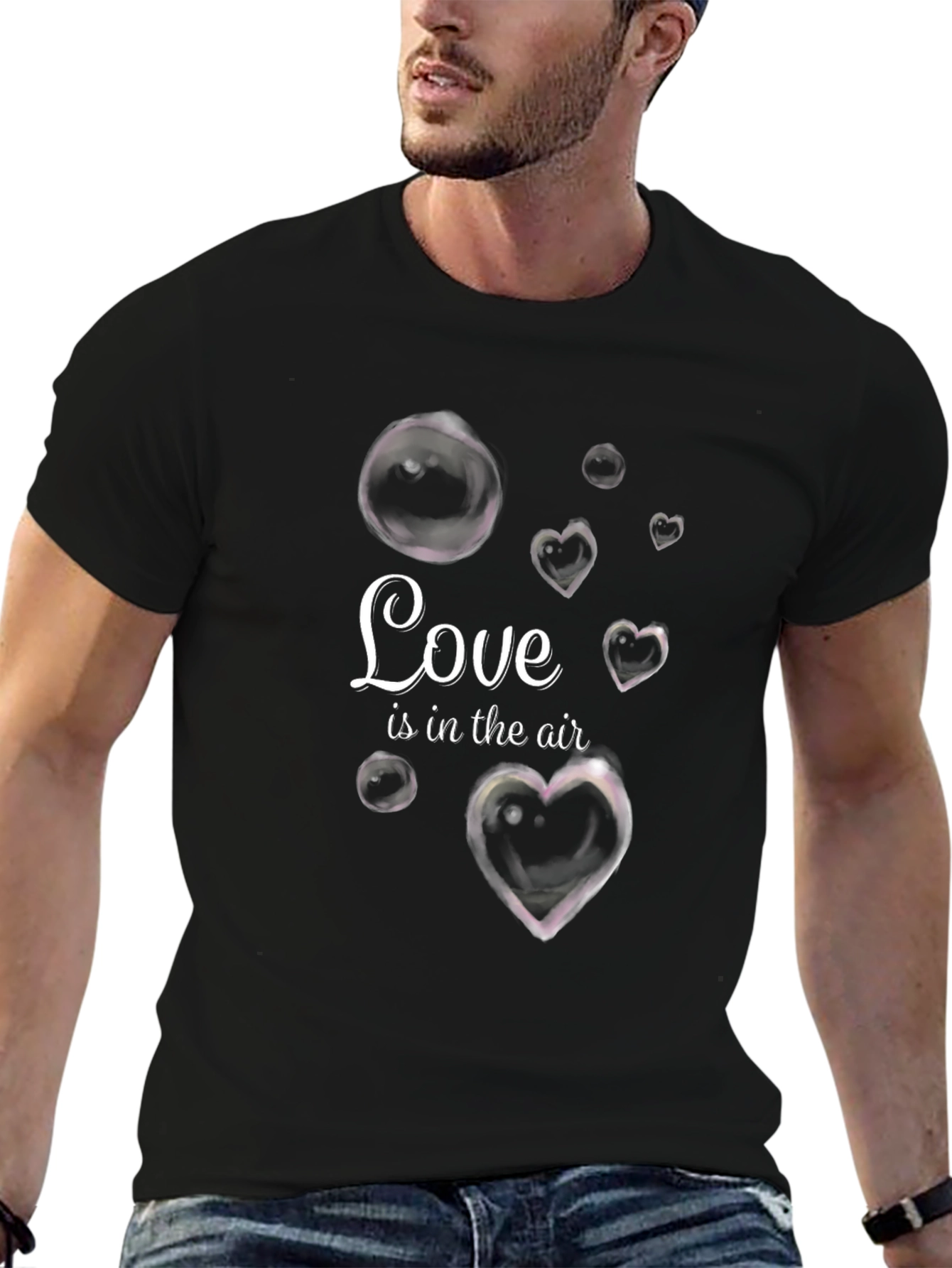 Black Love is in the Air T-Shirt - Romantic Heart Design view 6