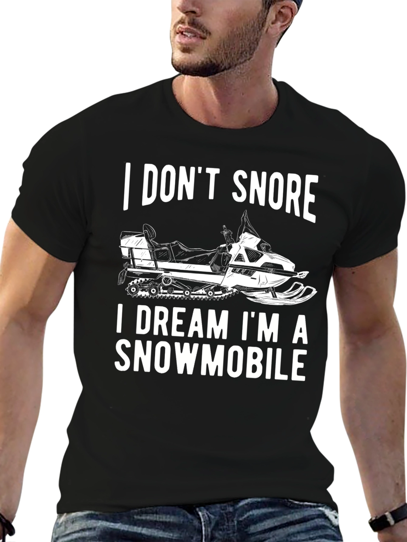 Black Funny Snowmobile T-Shirt - I Don't Snore view 6