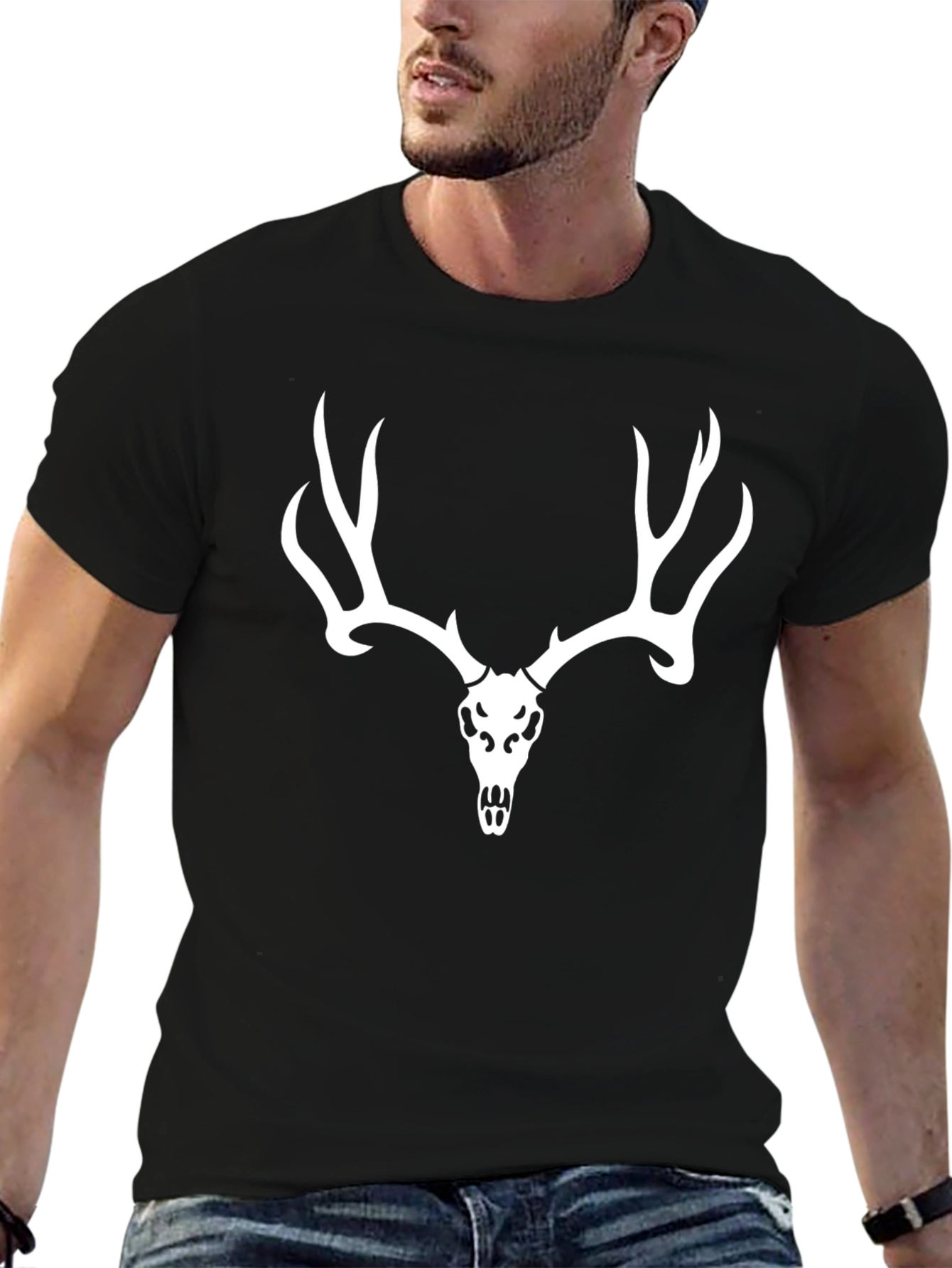 Black Deer Skull T-Shirt - Black Cotton Tee view 6