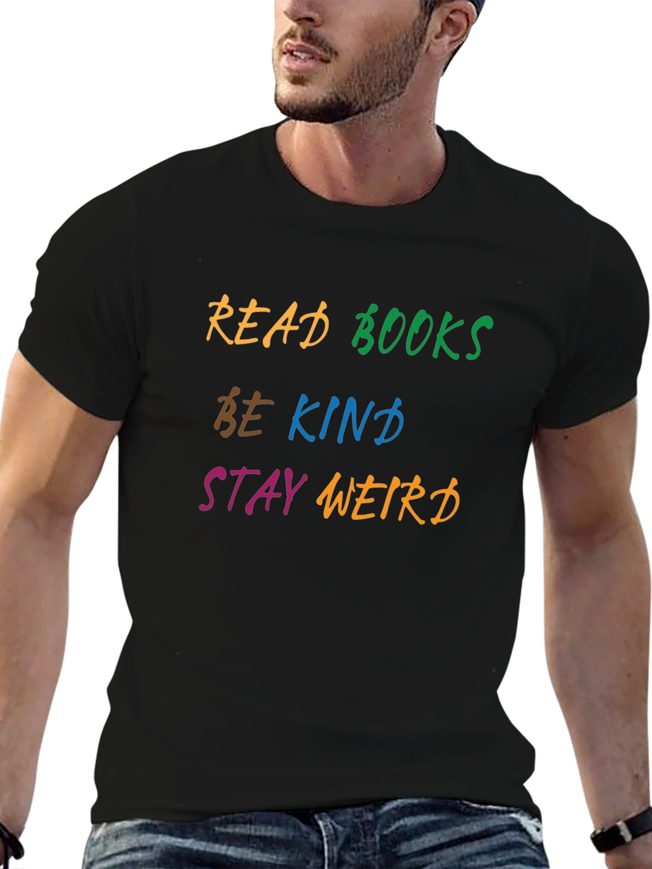 Black Read Books Be Kind Stay Weird Graphic Tee view 6