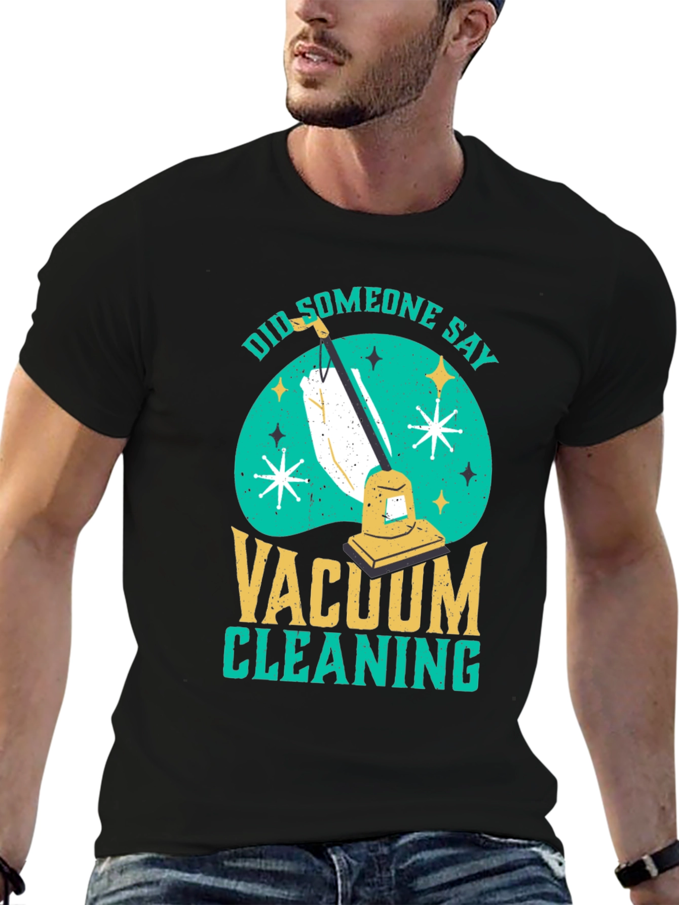 Black Funny Vacuum Cleaning T-Shirt view 6