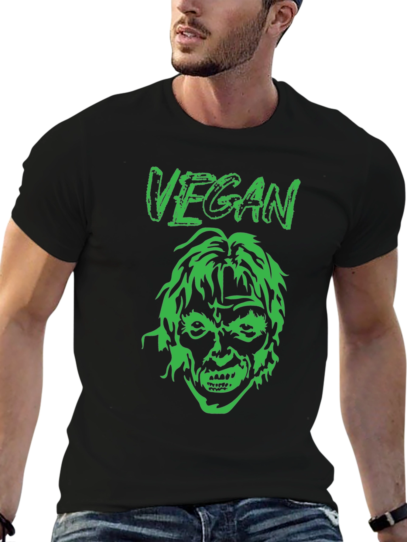Black Vegan Zombie Graphic Tee - Black view 6