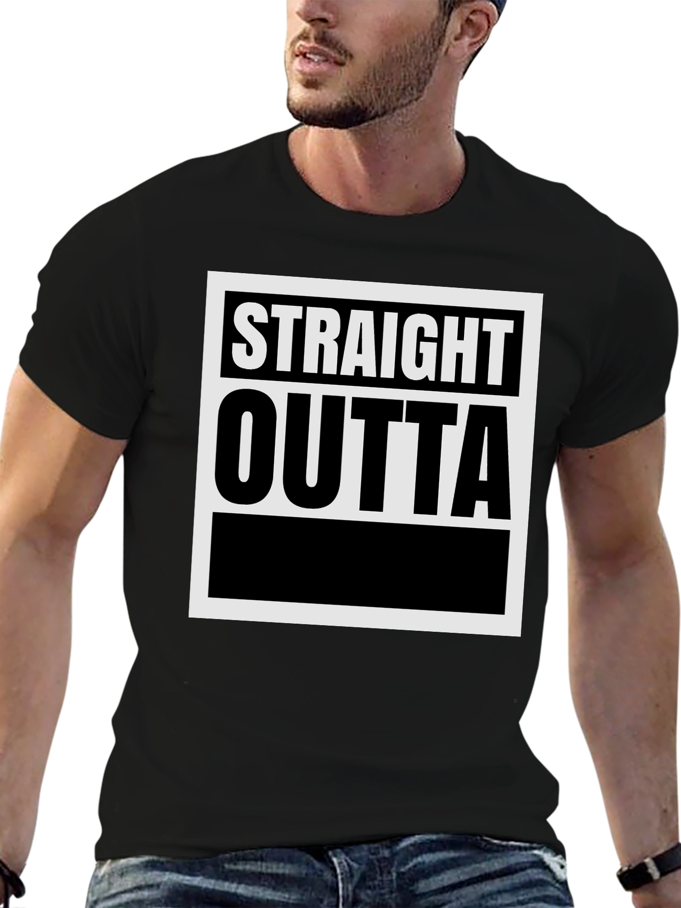 Black Straight Outta T-Shirt - Classic Graphic Tee view 6