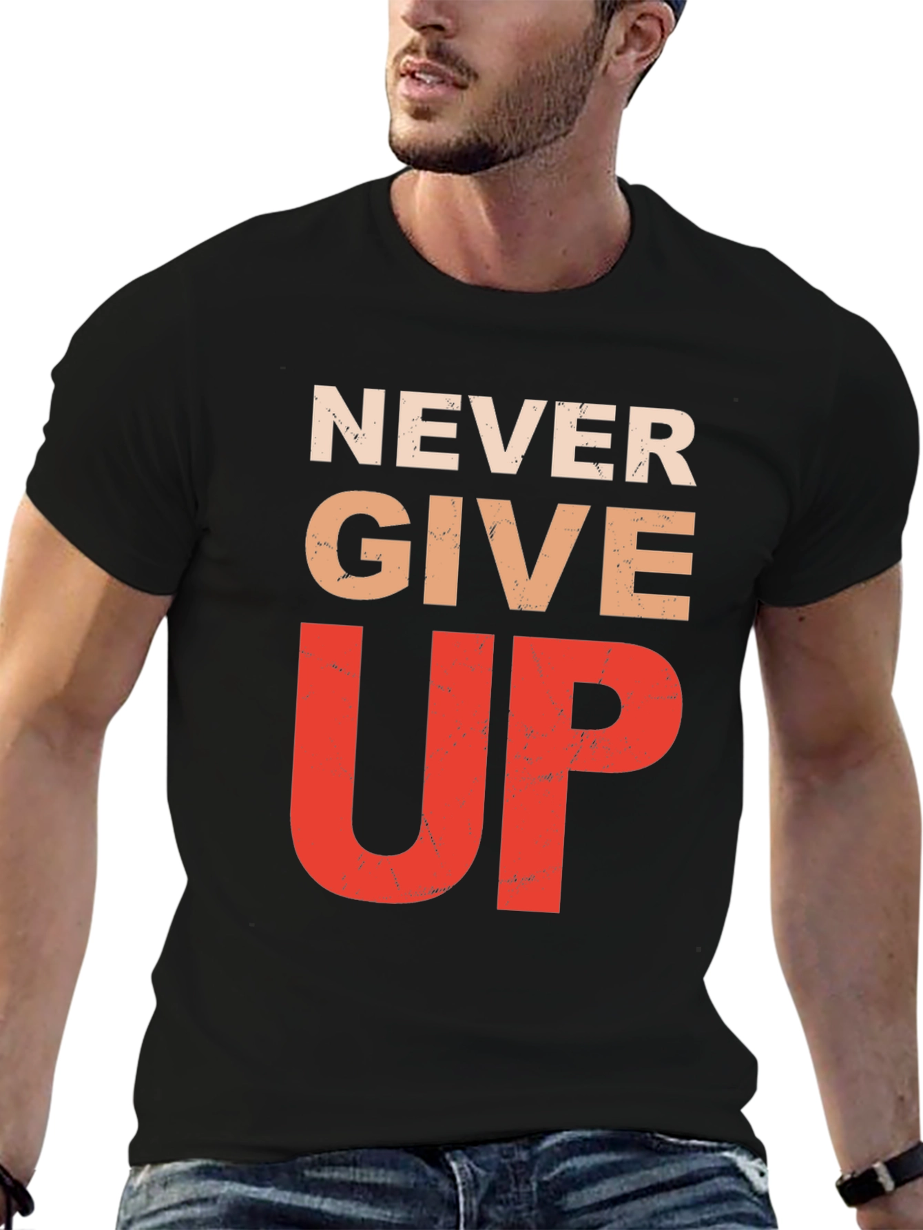 Black Never Give Up Graphic Tee - Inspirational Motivation Shirt view 6
